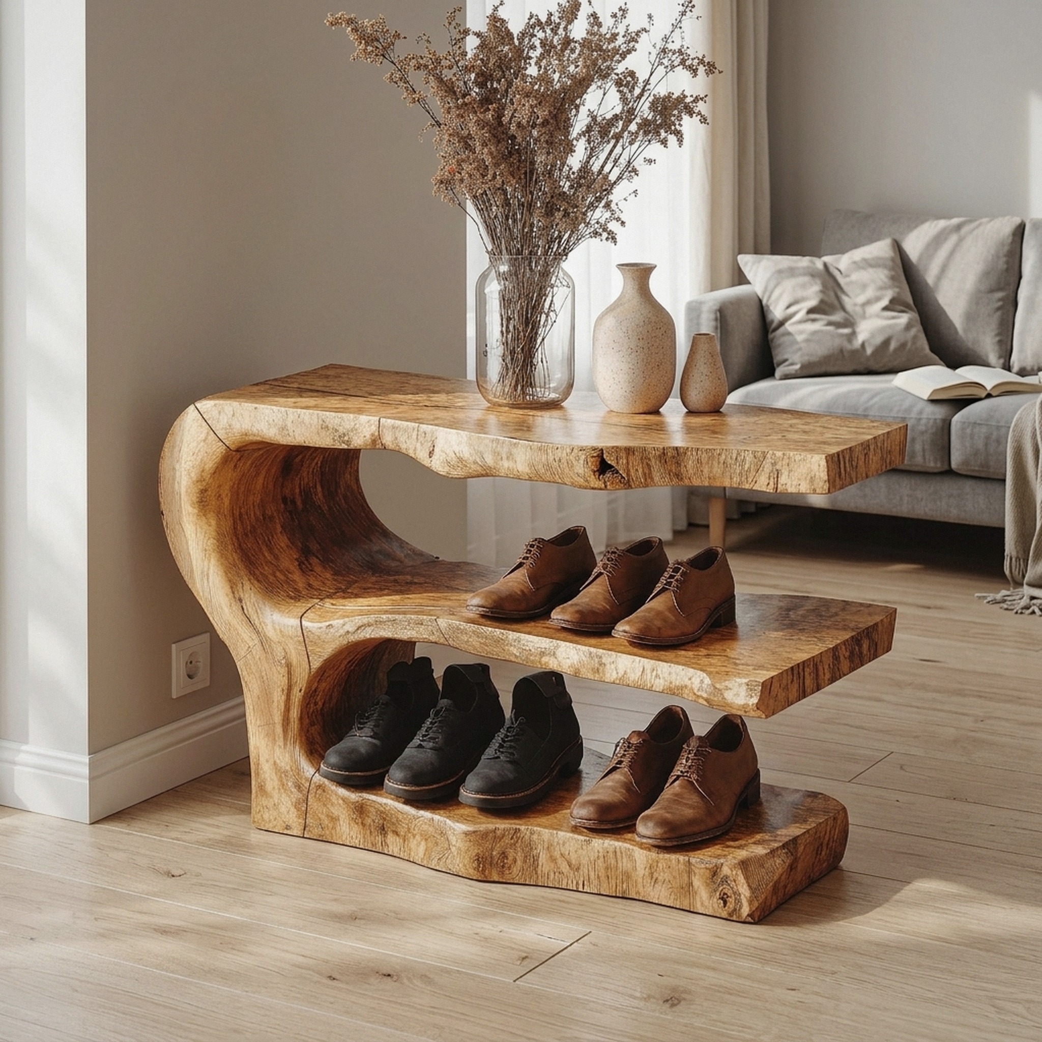 3-Tier Wooden Shoe Rack Bench for Organizing Shoes & Bags