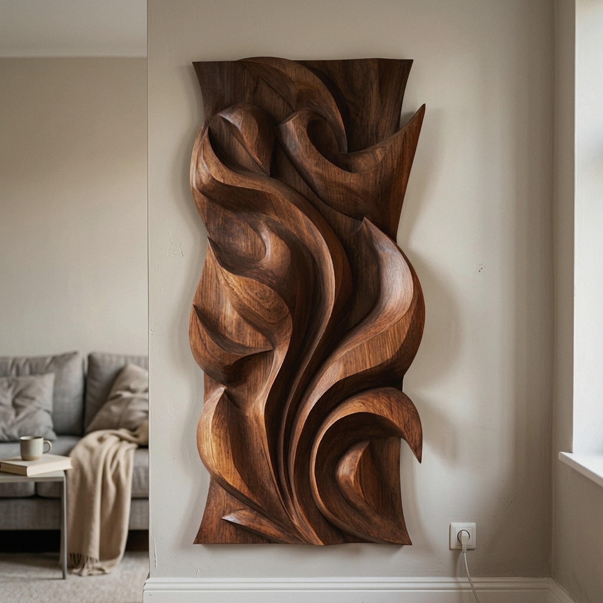 Abstract Carved Solid Wood Wall Art Sculptural Interior Decor