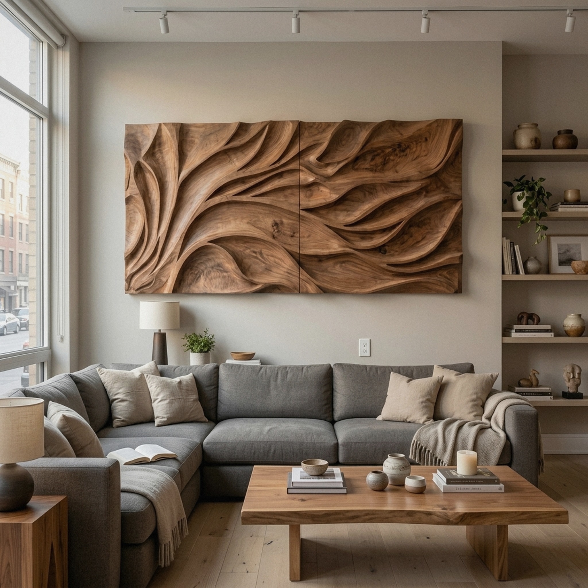Abstract Carved Wall Art Sculpture for Living Room Decor