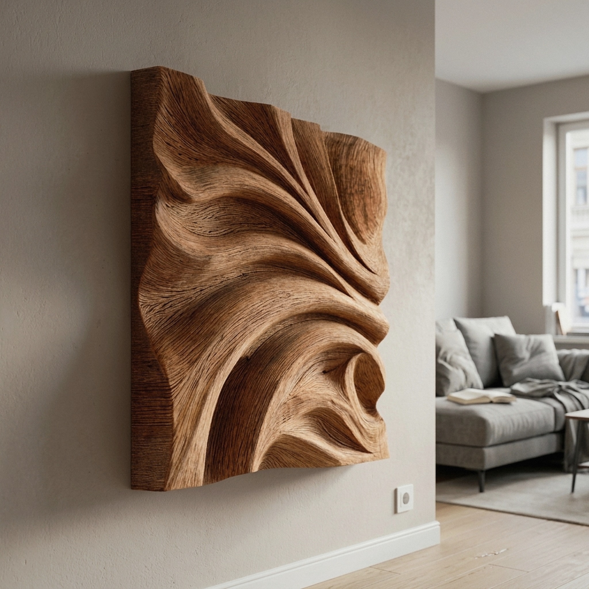 Abstract Fold Carved Solid Wood Wall Art Modern Interior Decor