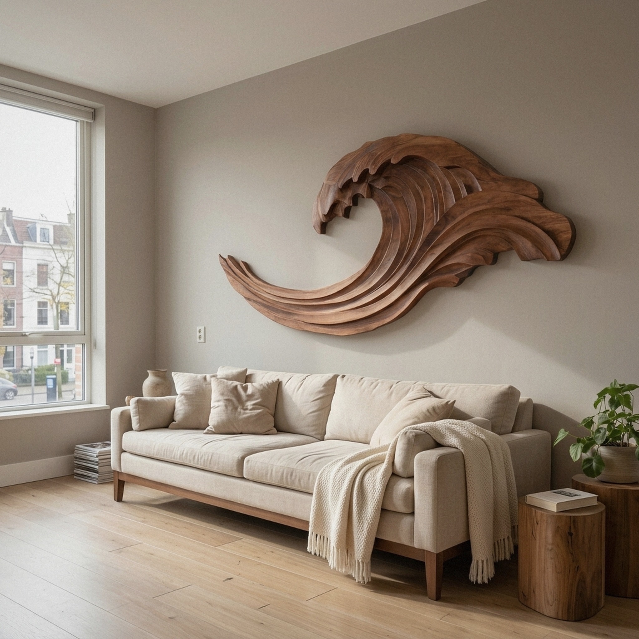 Abstract Ocean Wave Wall Sculpture for Living Room