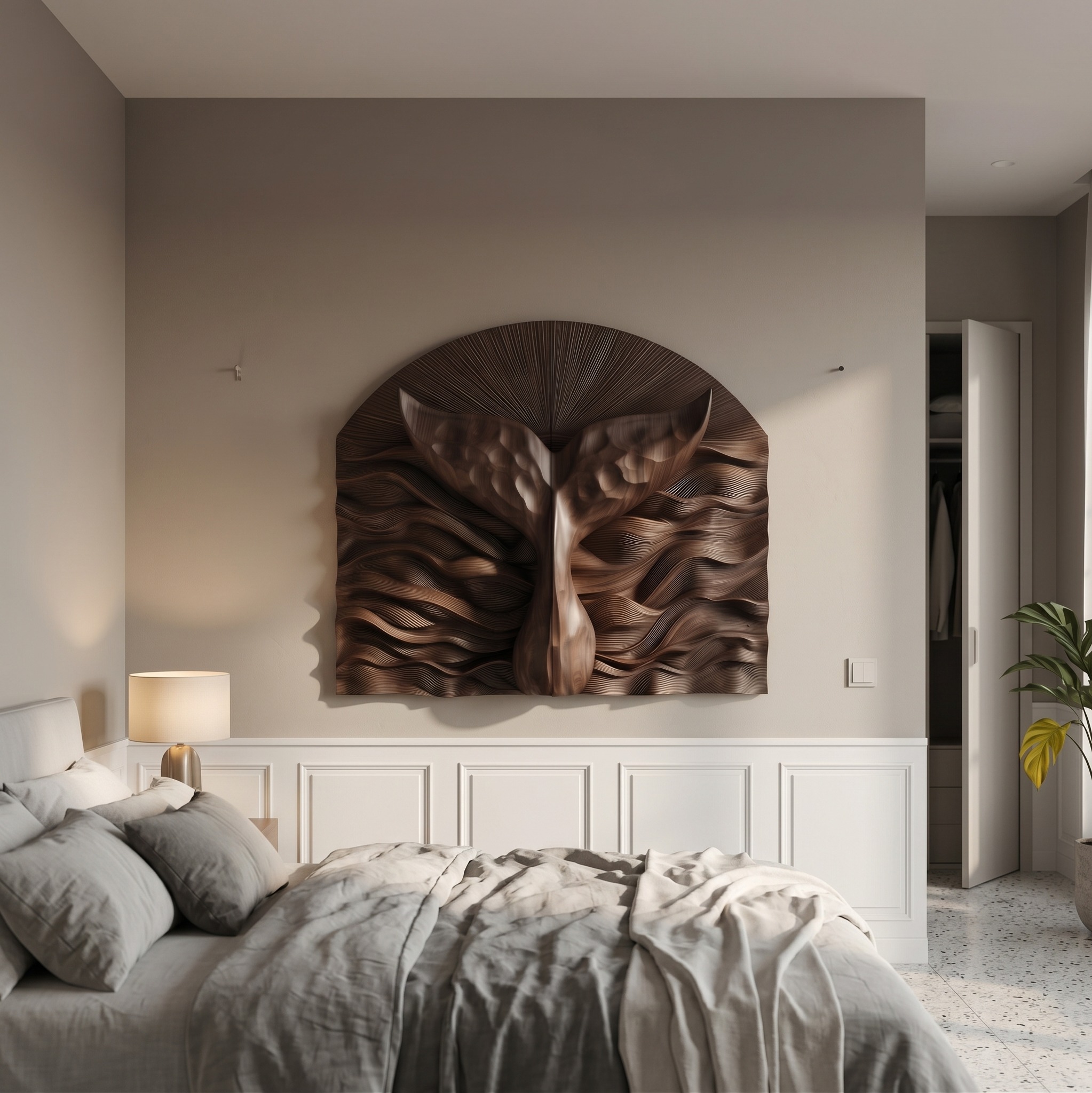 Abstract Wall Art, Sculptural 3D Relief Carved Wood Panel Decor for Contemporary Living Room & Entryway