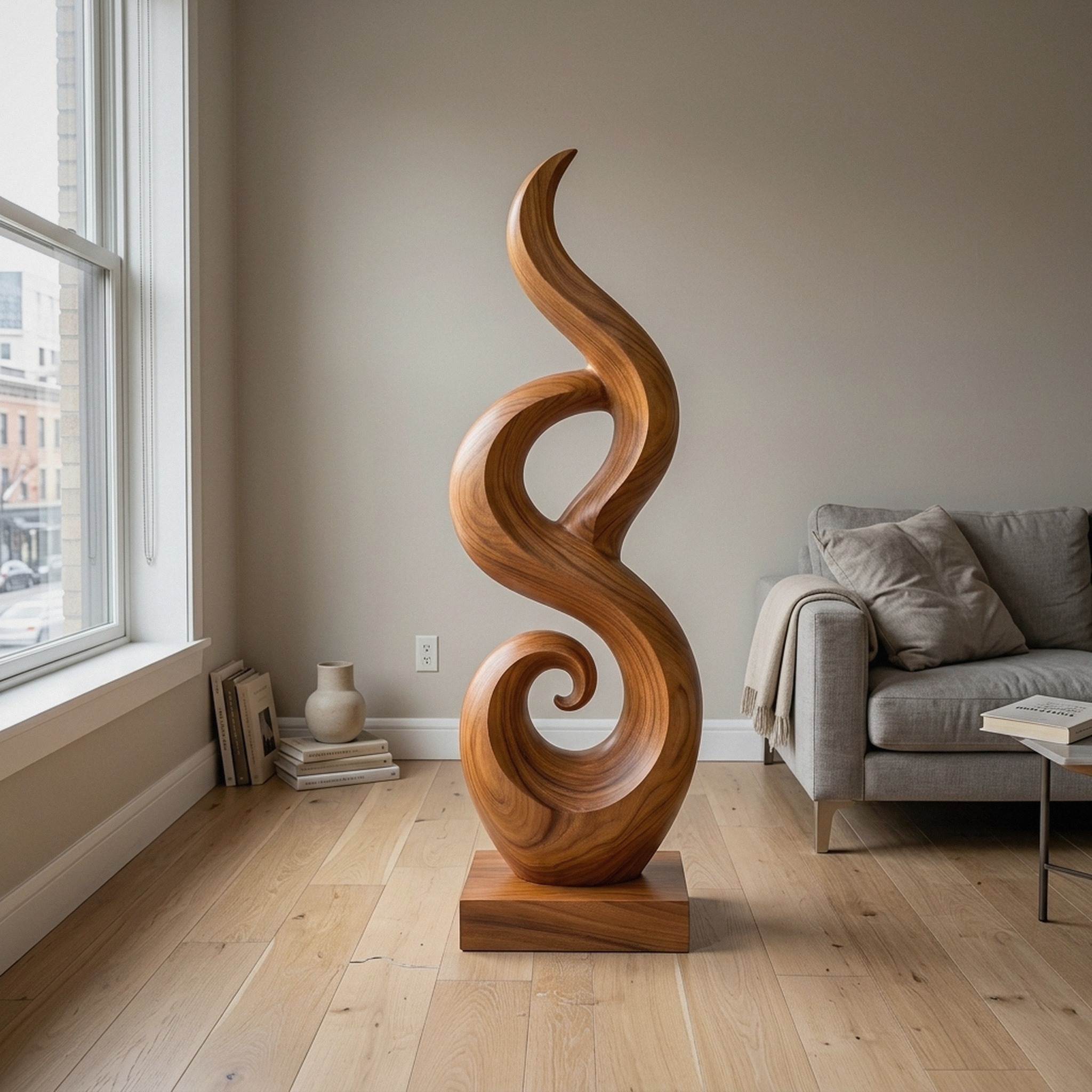 Abstract Wooden Sculpture for Coastal Beach House Decor
