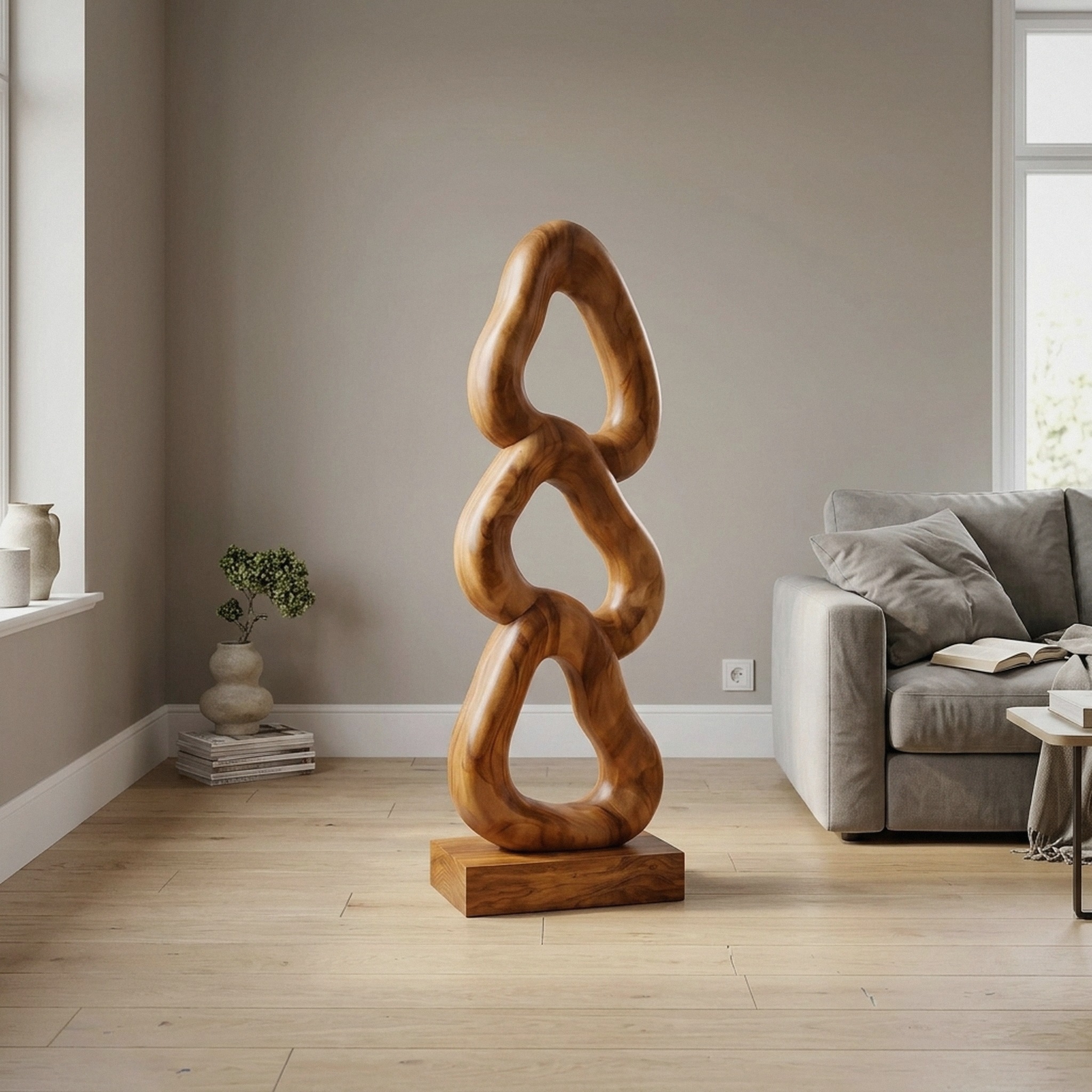 Abstract Wooden Sculpture for Luxury Coastal Balcony Decor