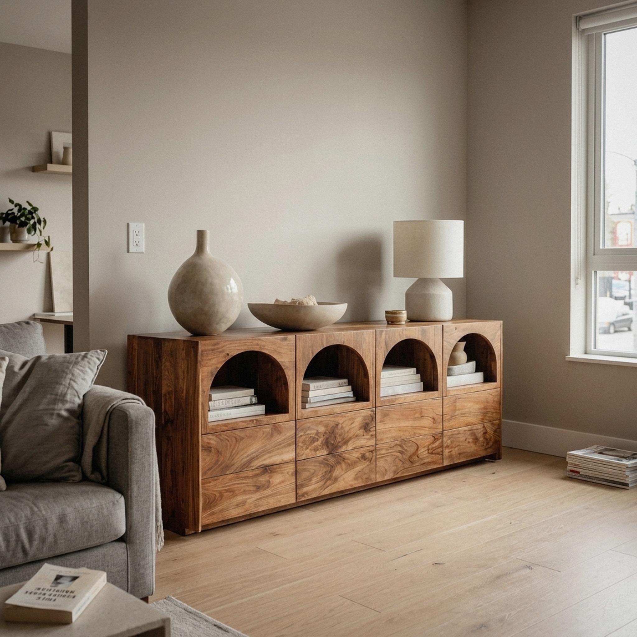 Arched Niche Wooden Sideboard for Living Room