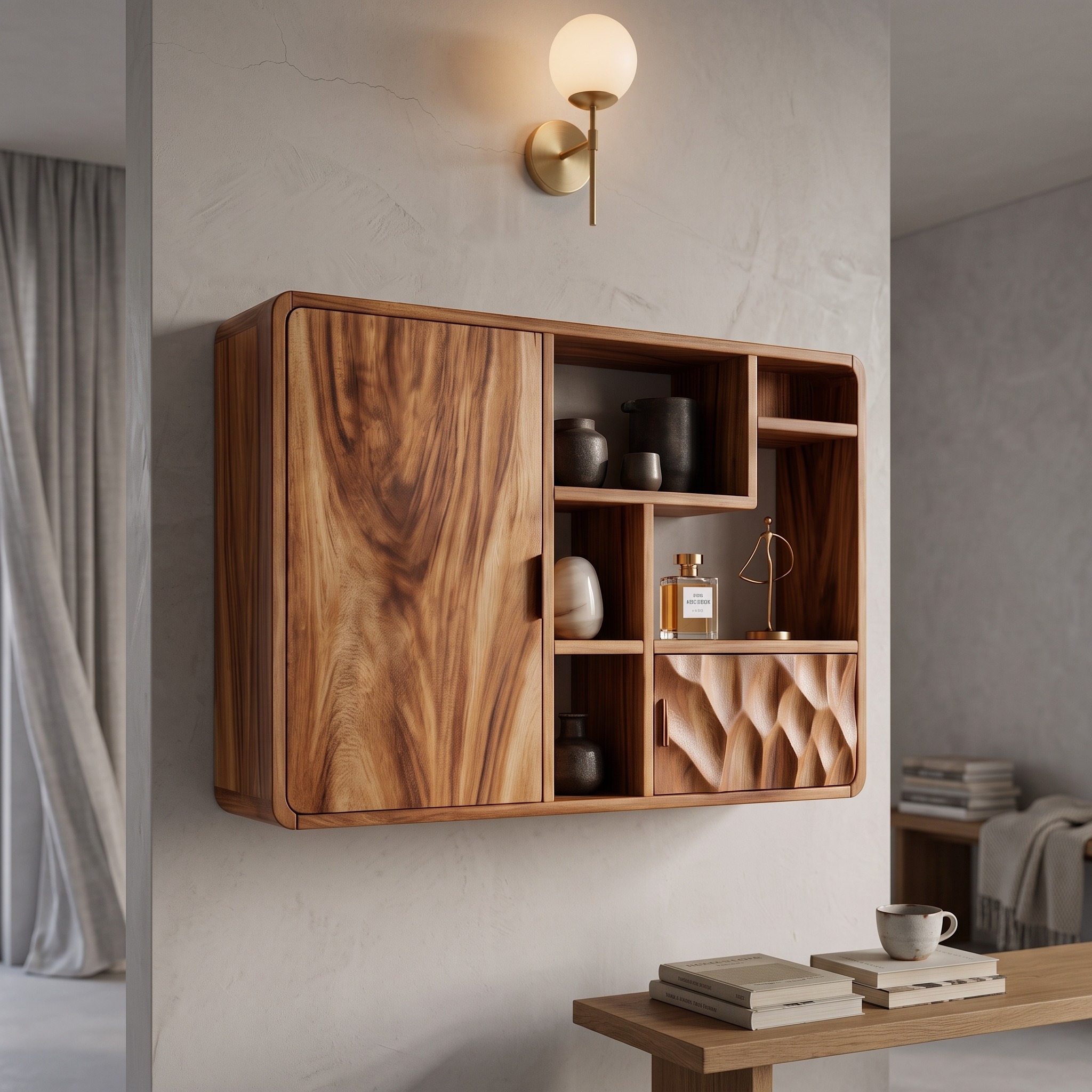 Architectural Wood Display Bathroom Cabinet, Guest Washroom Linen Storage Closet