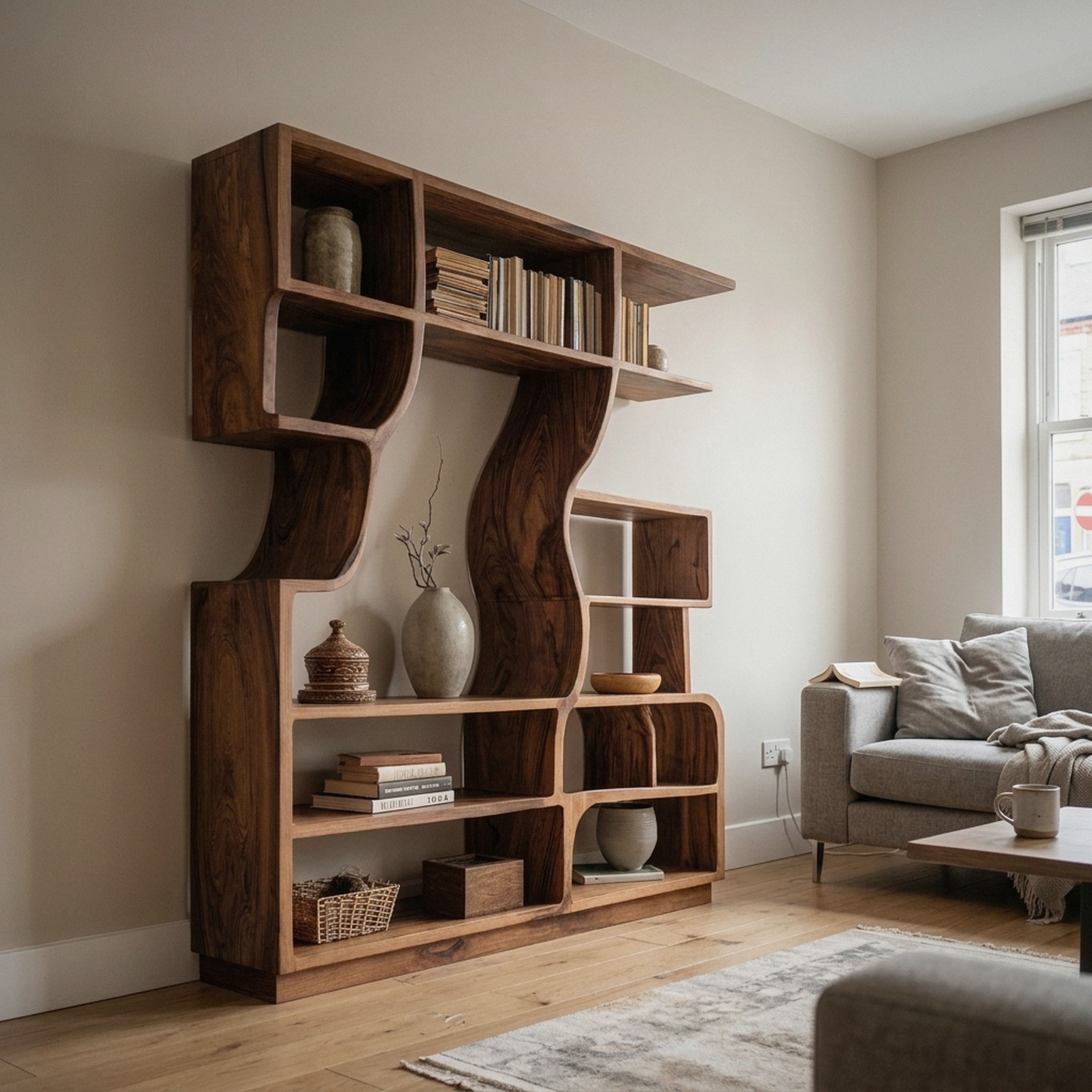 Artisan Carved Bookshelf for Modern Interior