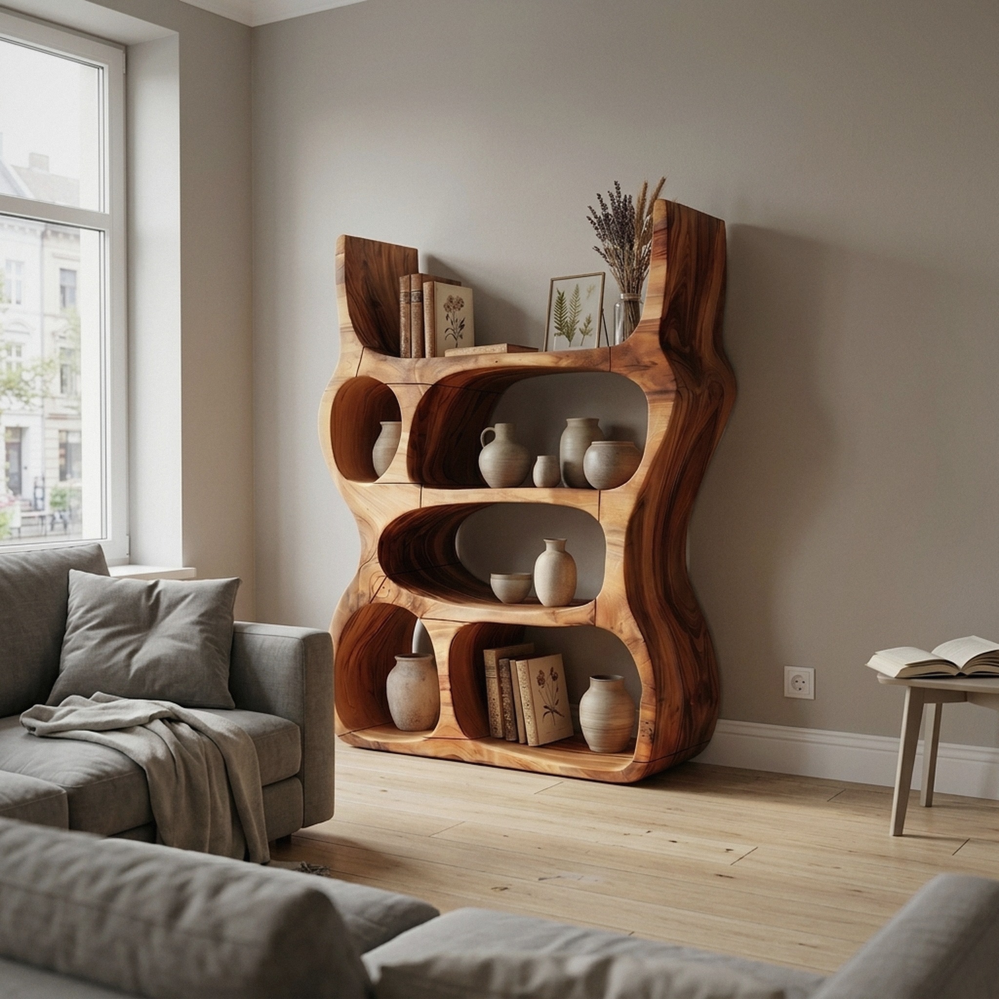 Artisan Organic Wooden Display Shelf for Cozy Interiors