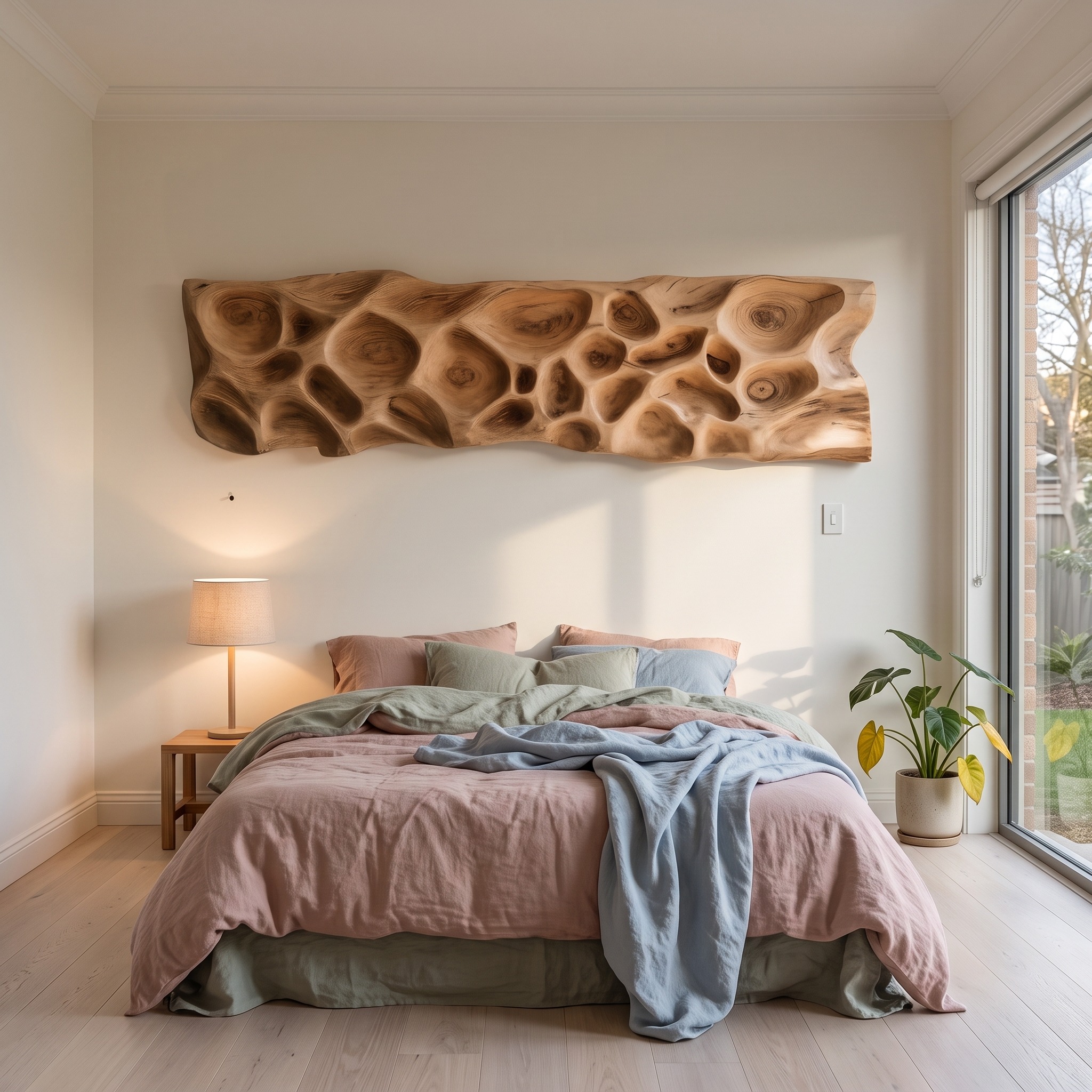 Artistic Carved Wood Wall Art, 3D Organic Textured Abstract Wooden Panel for Entryway & Living Room Decor