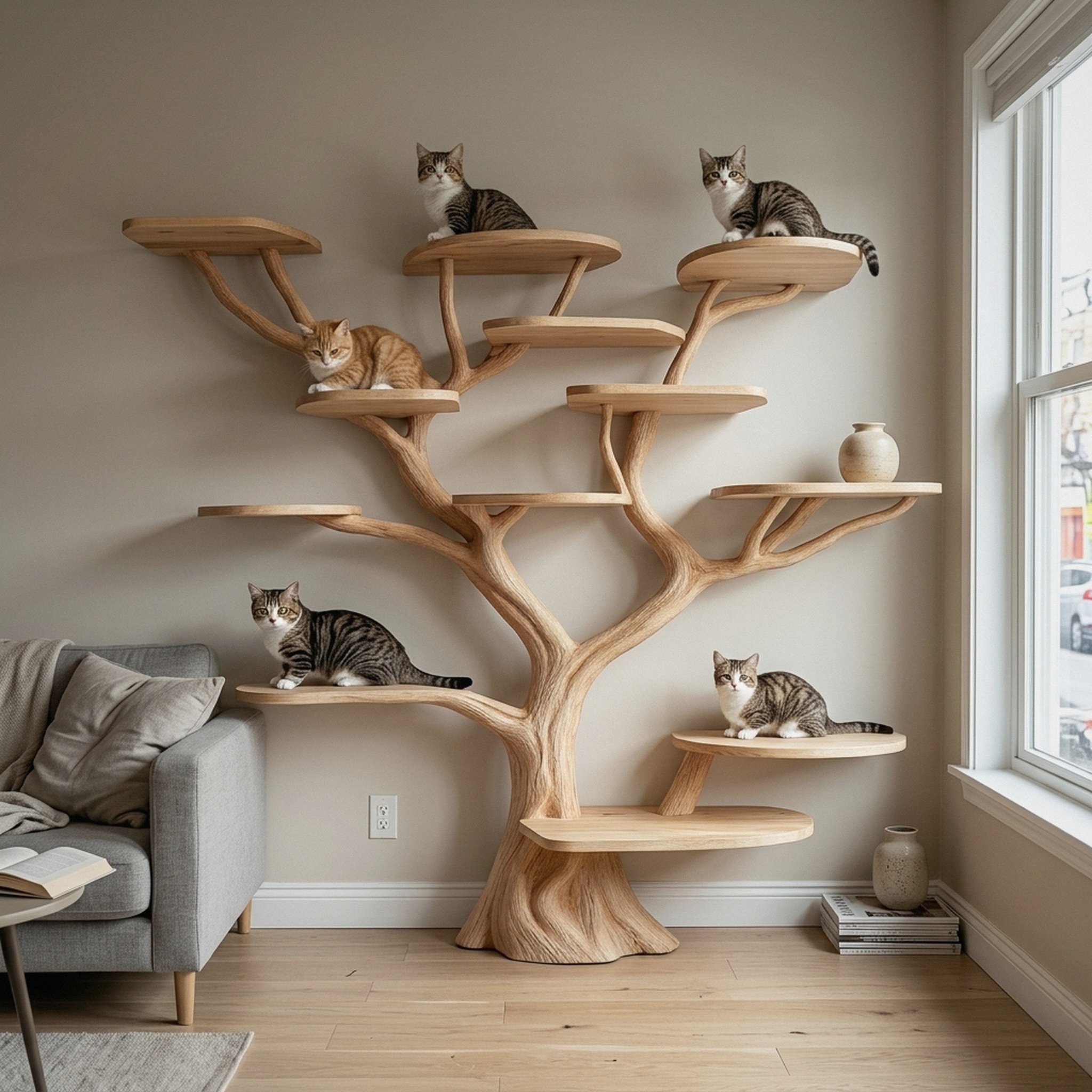 Artistic Cat Tree Sculptural Multi-Tier Climbing Shelf for Modern Living Room