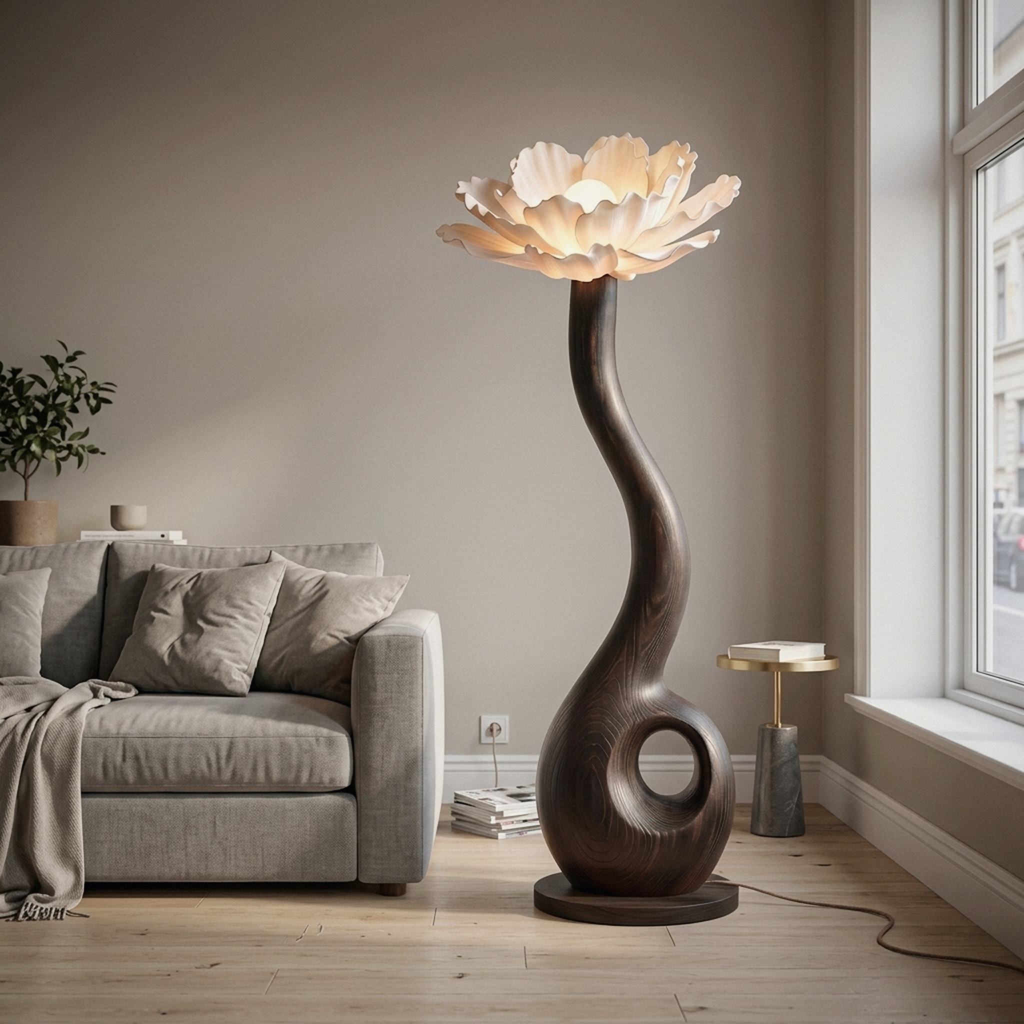 Artistic Floor Lamp with Nature Inspired Flower Design for Living Room