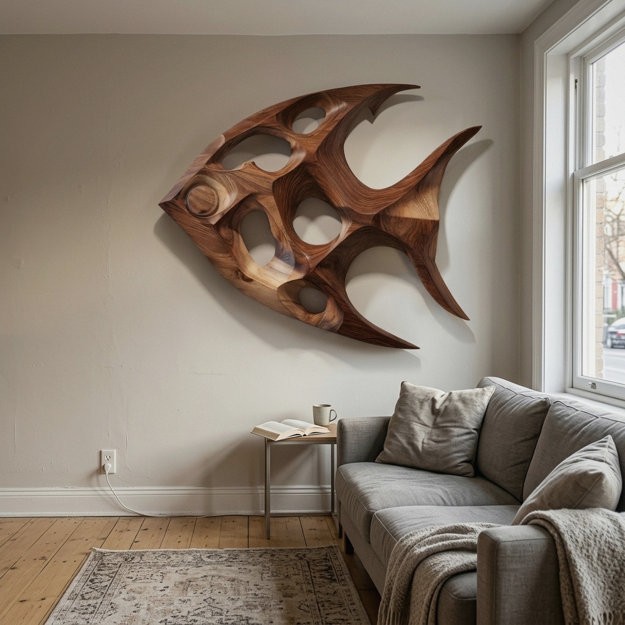Artistic Sculptural Wall Art Fish-Inspired for Living Room