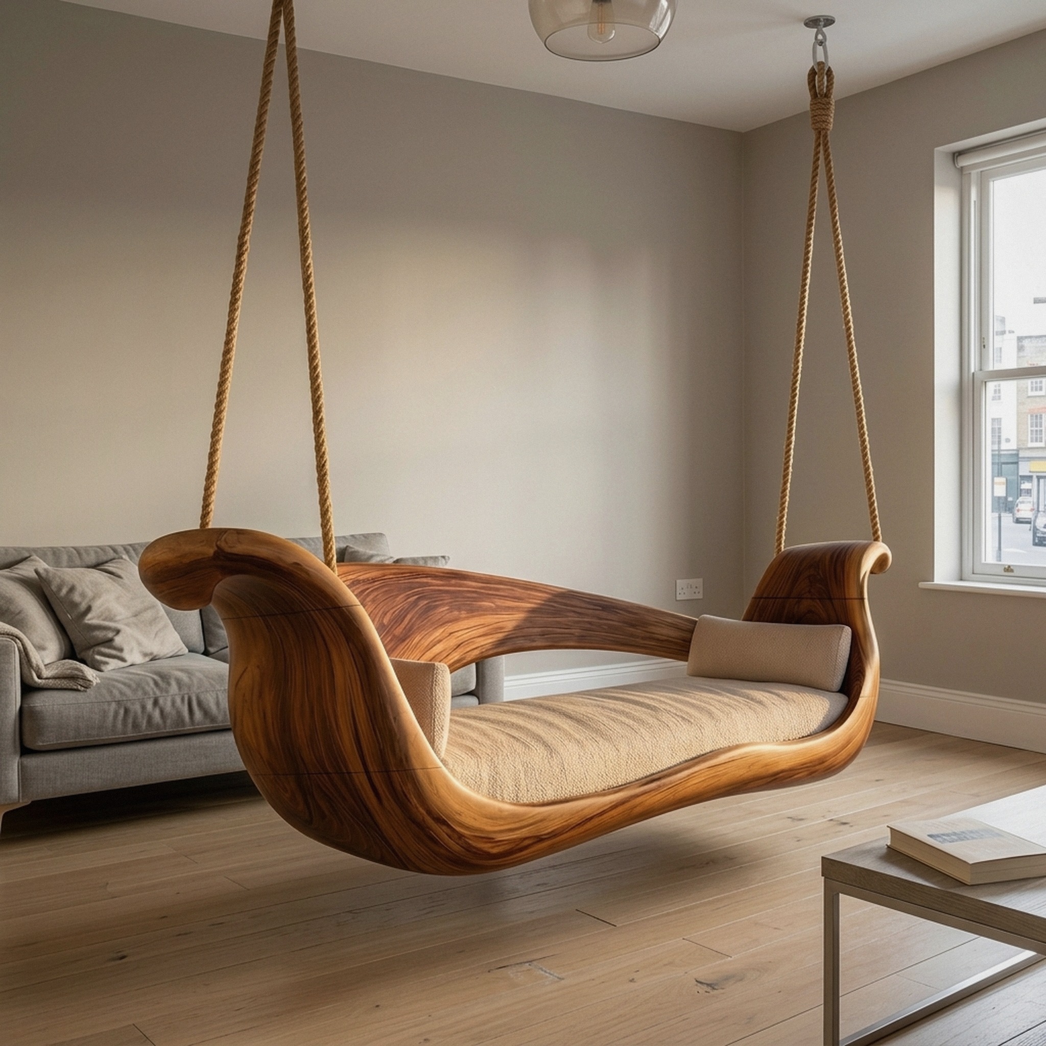 Artistic Sculptural Wooden Swing Bed Coastal Living Collection