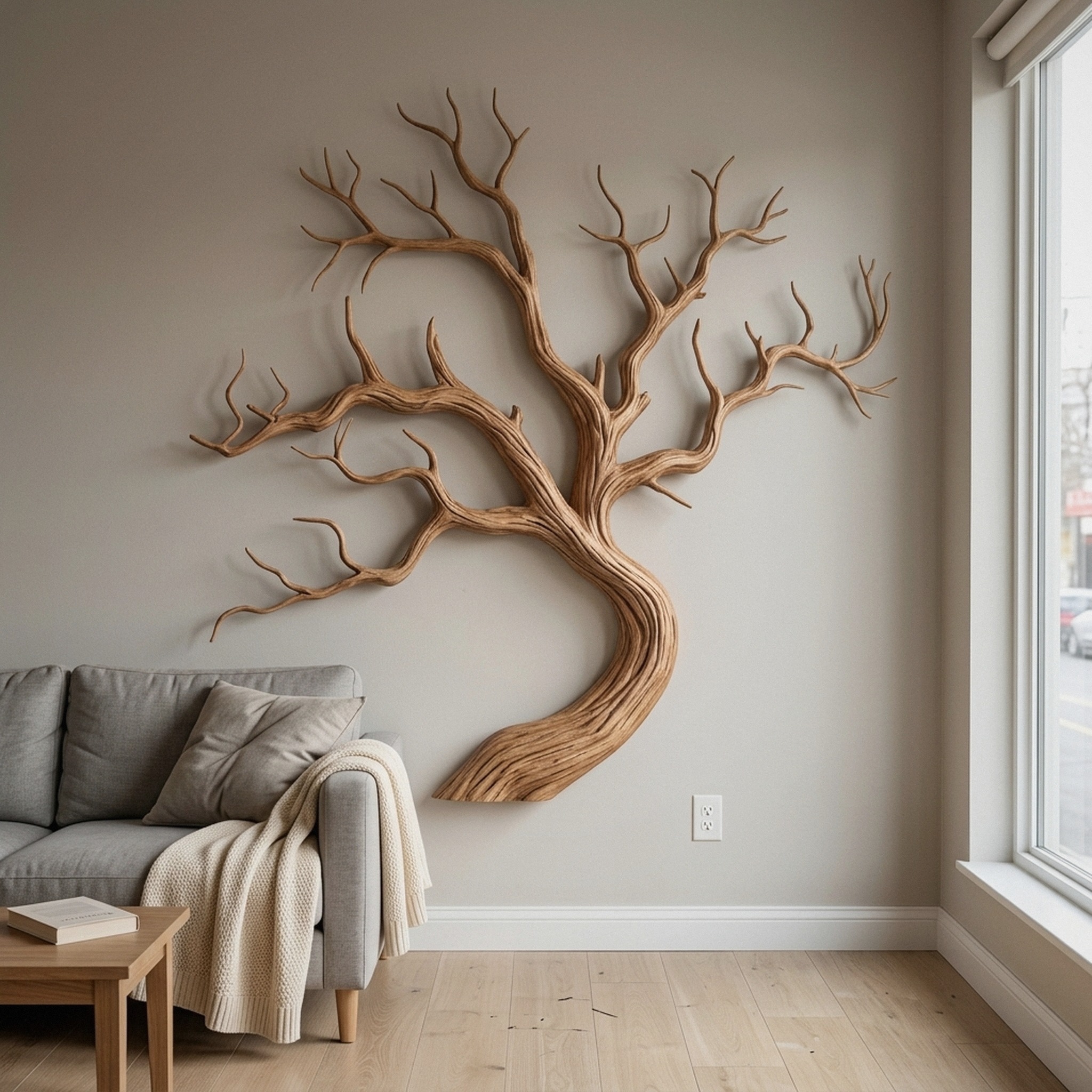 Artistic Tree Branch Wine Rack Wooden Wall Shelf for Kitchen Dining Room Bar
