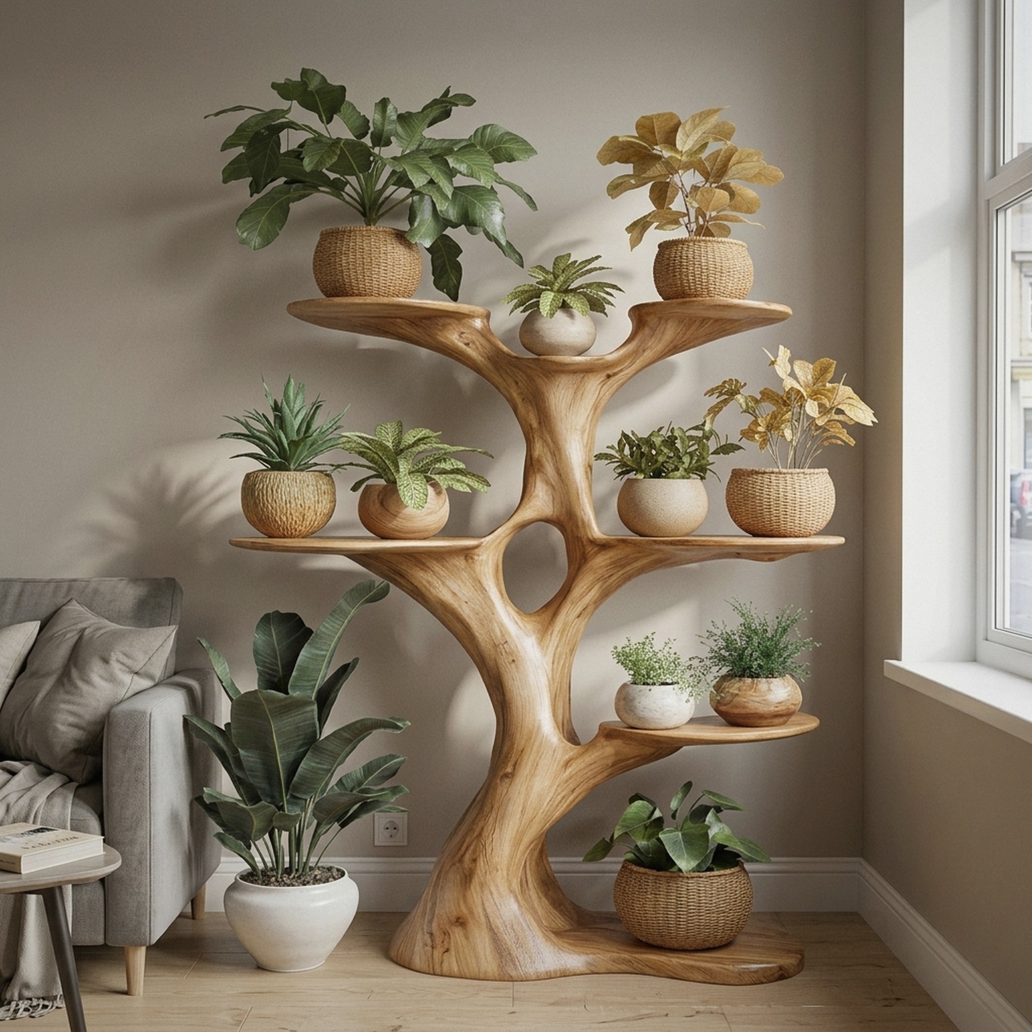 Artistic Tree Plant Stand Modern Living Room