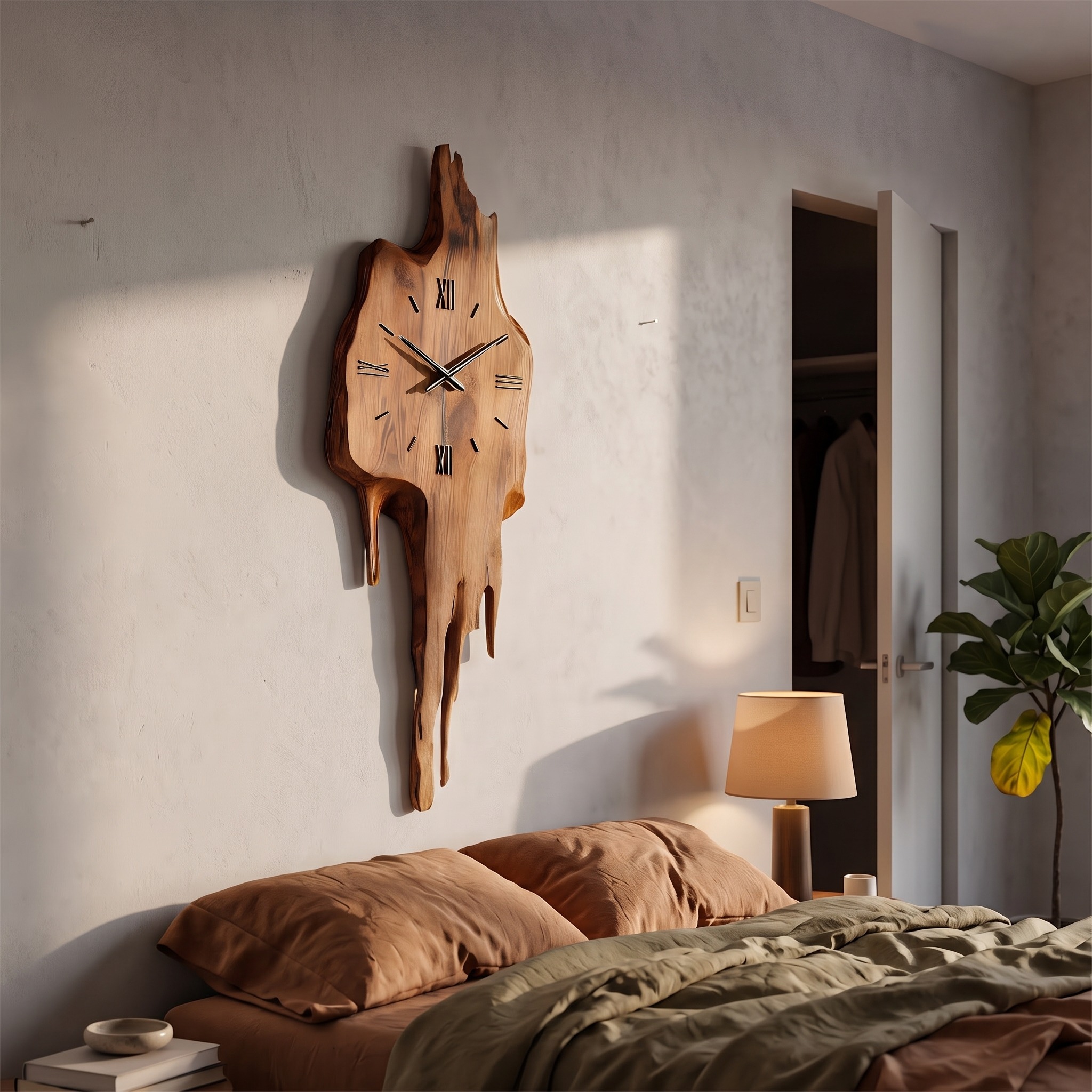 Artistic Wall Clock with Floating Edge, Handcrafted Solid Wood Abstract Hanging Timepiece for Home