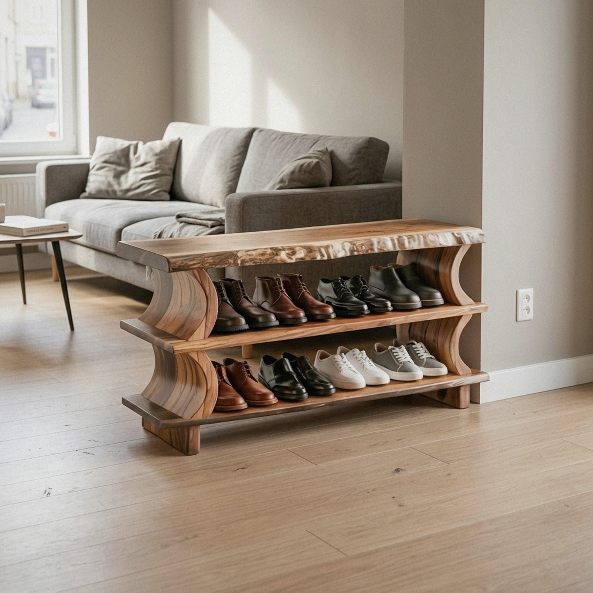 Artistic Wave Shoe Stand Mudroom and Entryway