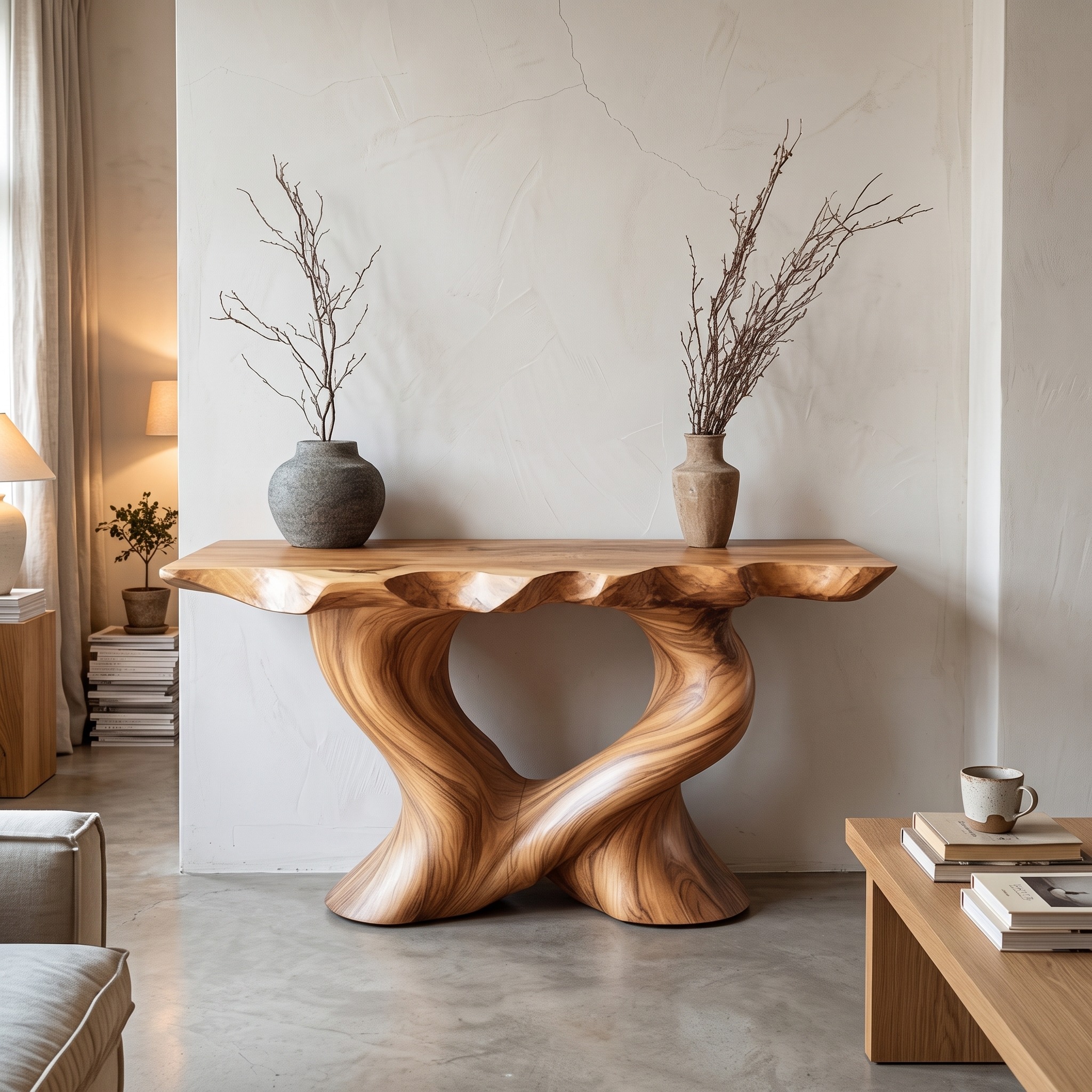 Artistic Wood Console Table, Handcrafted Tree Inspired Entryway Hallway Accent Table Statement Furniture