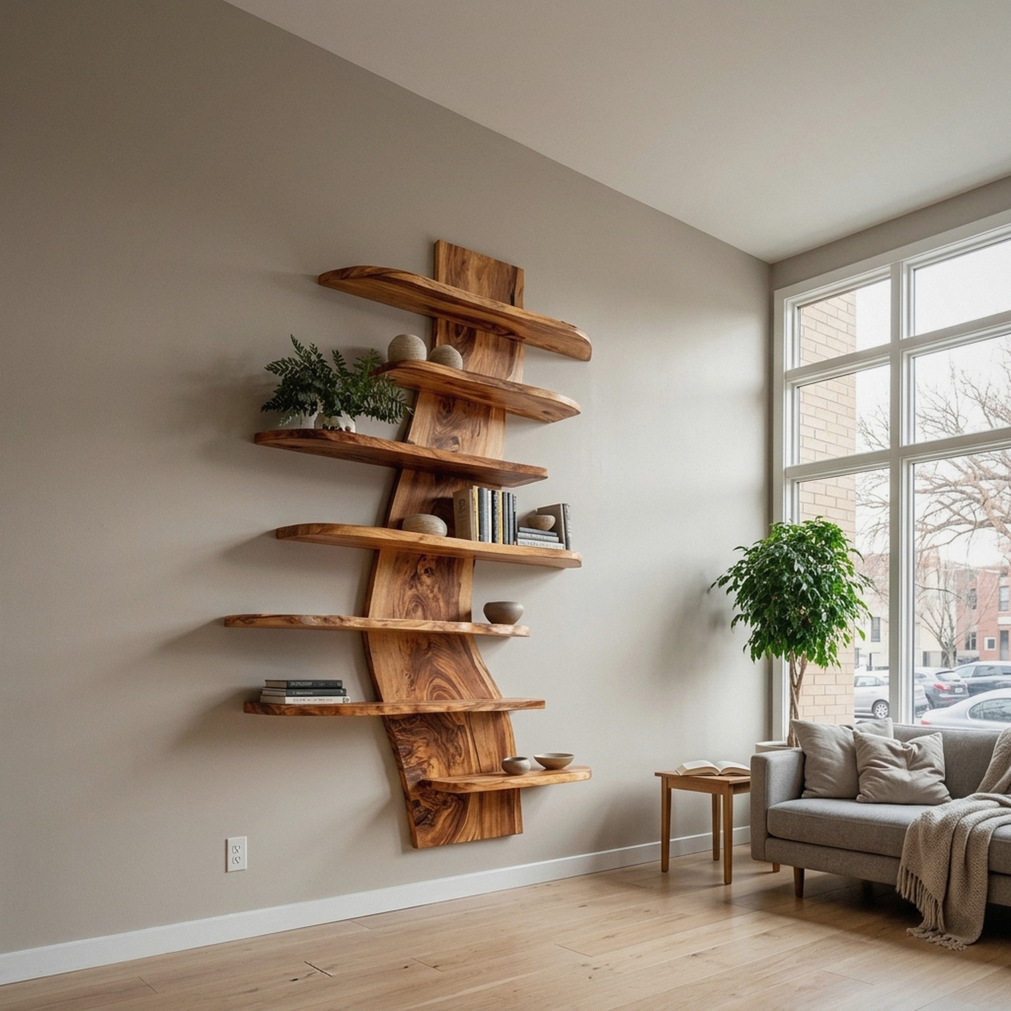 Artistic Wood Wall Bookshelf for Modern Interiors