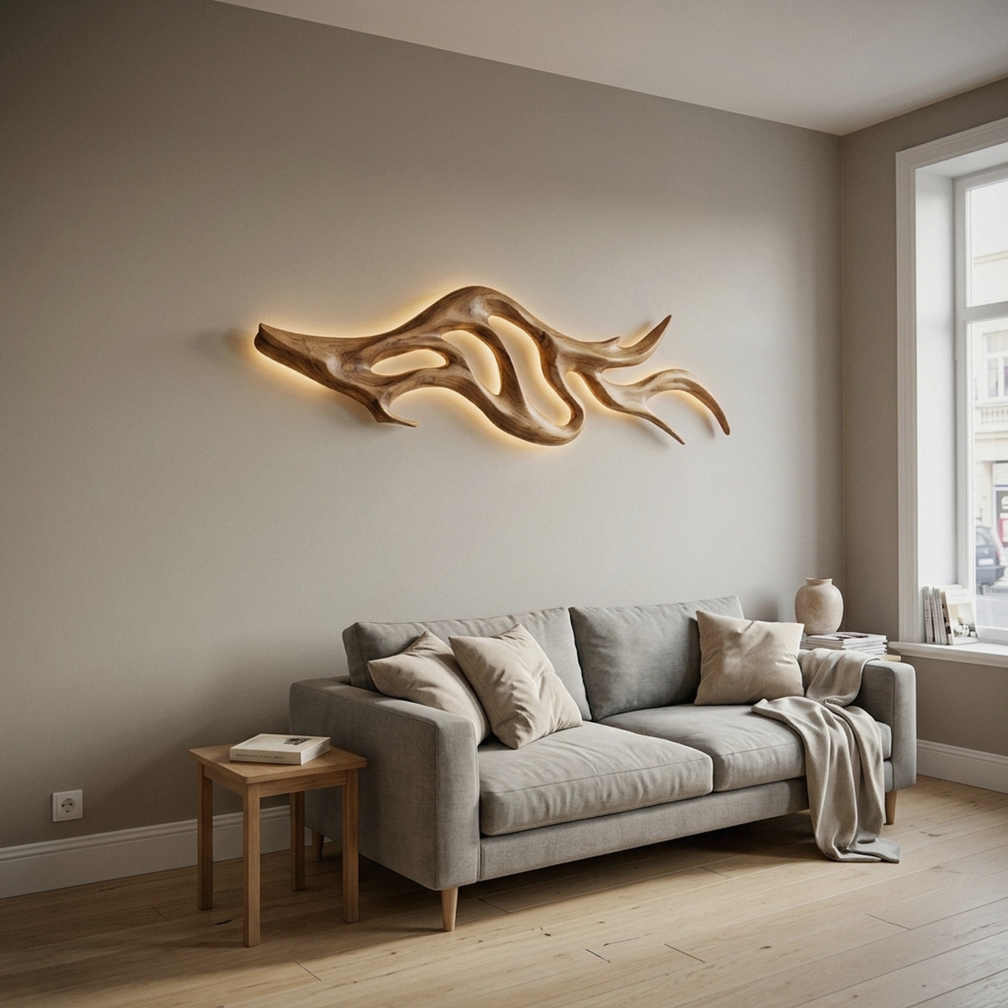 Artistic Wood Wall Light with Sculptural Form for Bedroom