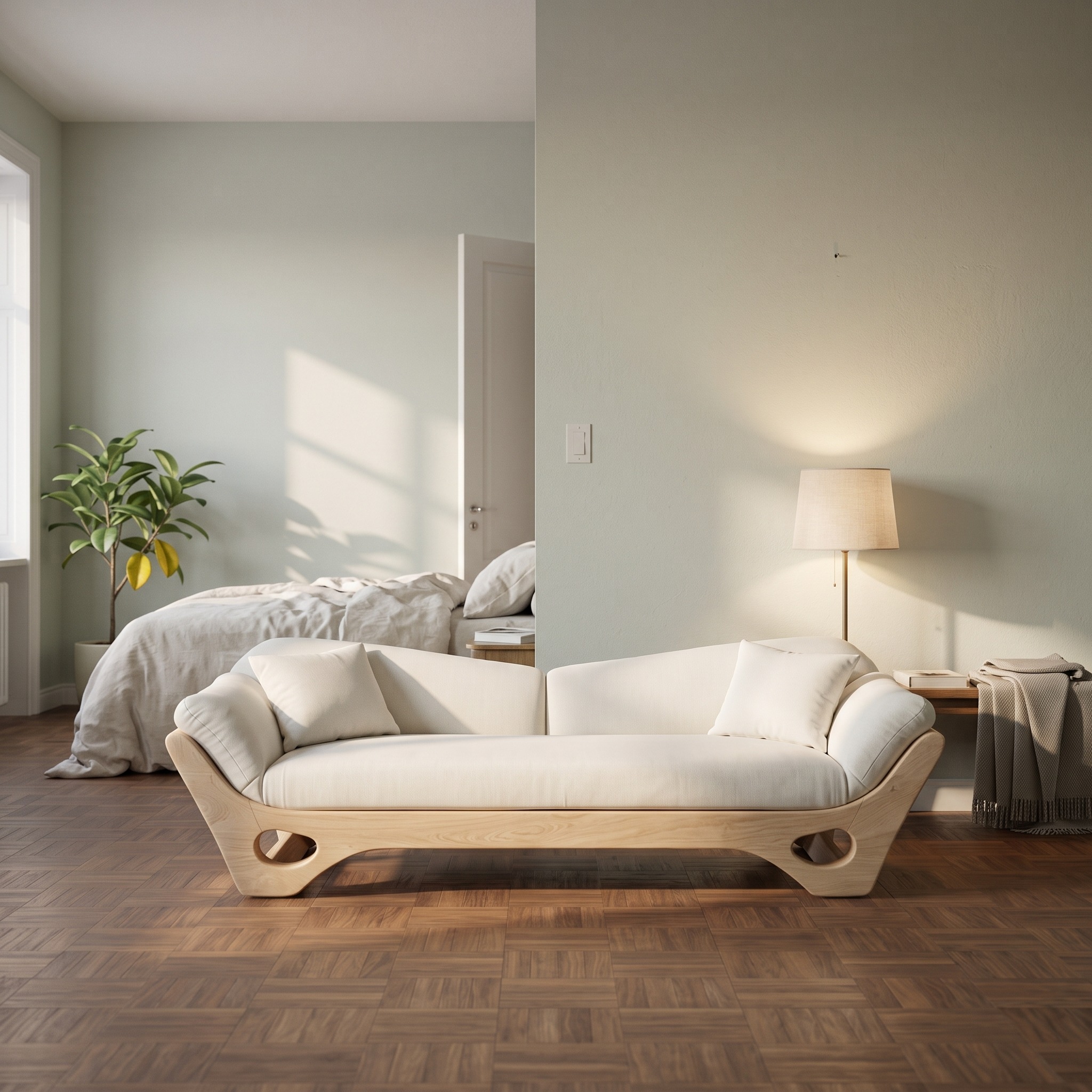 Artistic Wooden Sofa with Sculptural Organic Frame, Contemporary Settee Lounge Couch for Designer Home