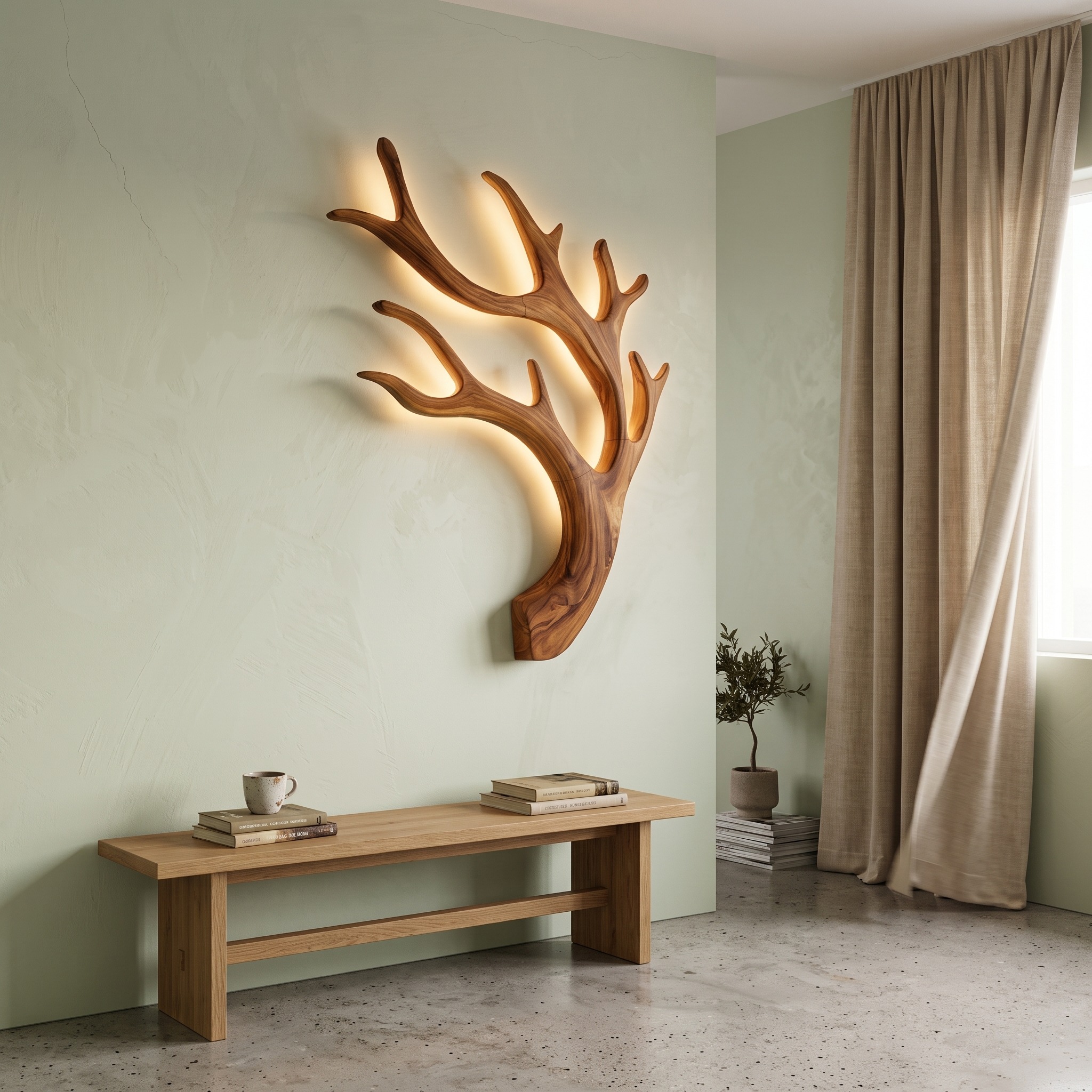 Artistic Wooden Wall Light, Minimalist Modern LED Sconce for Quiet Luxury Bedroom & Living Room Accent, Model
