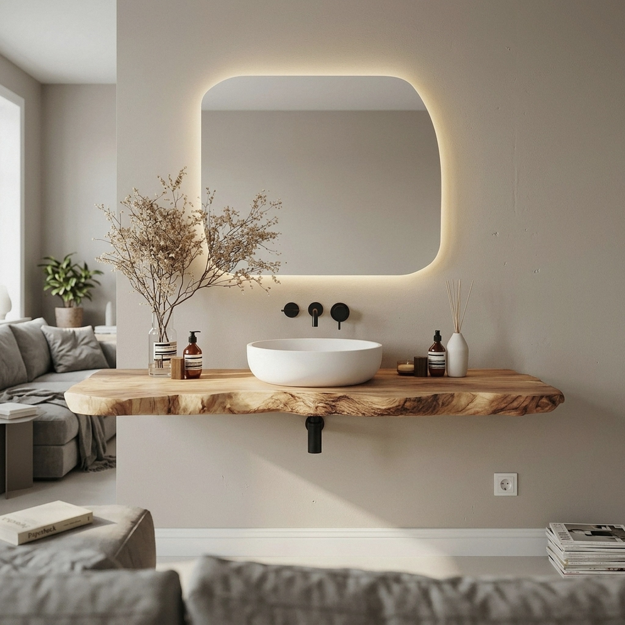 Bathroom Vanity Wall Floating Console Live Edge Shelf