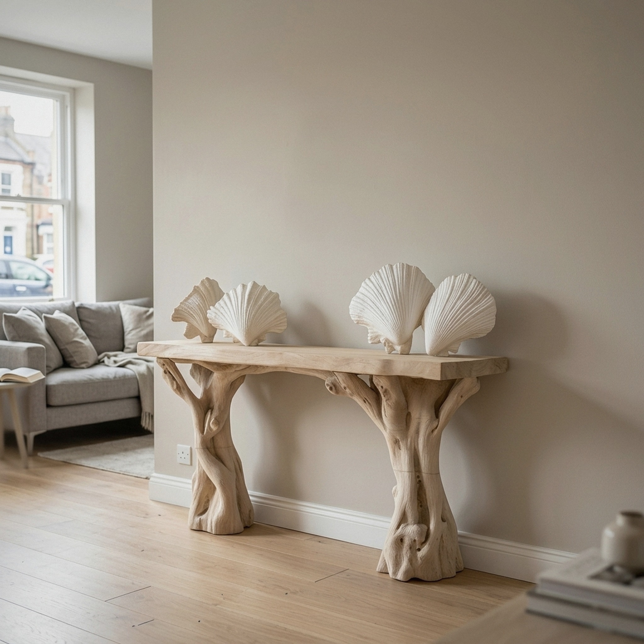 Beach Inspired Wooden Console Table Handcrafted Tree Form Design