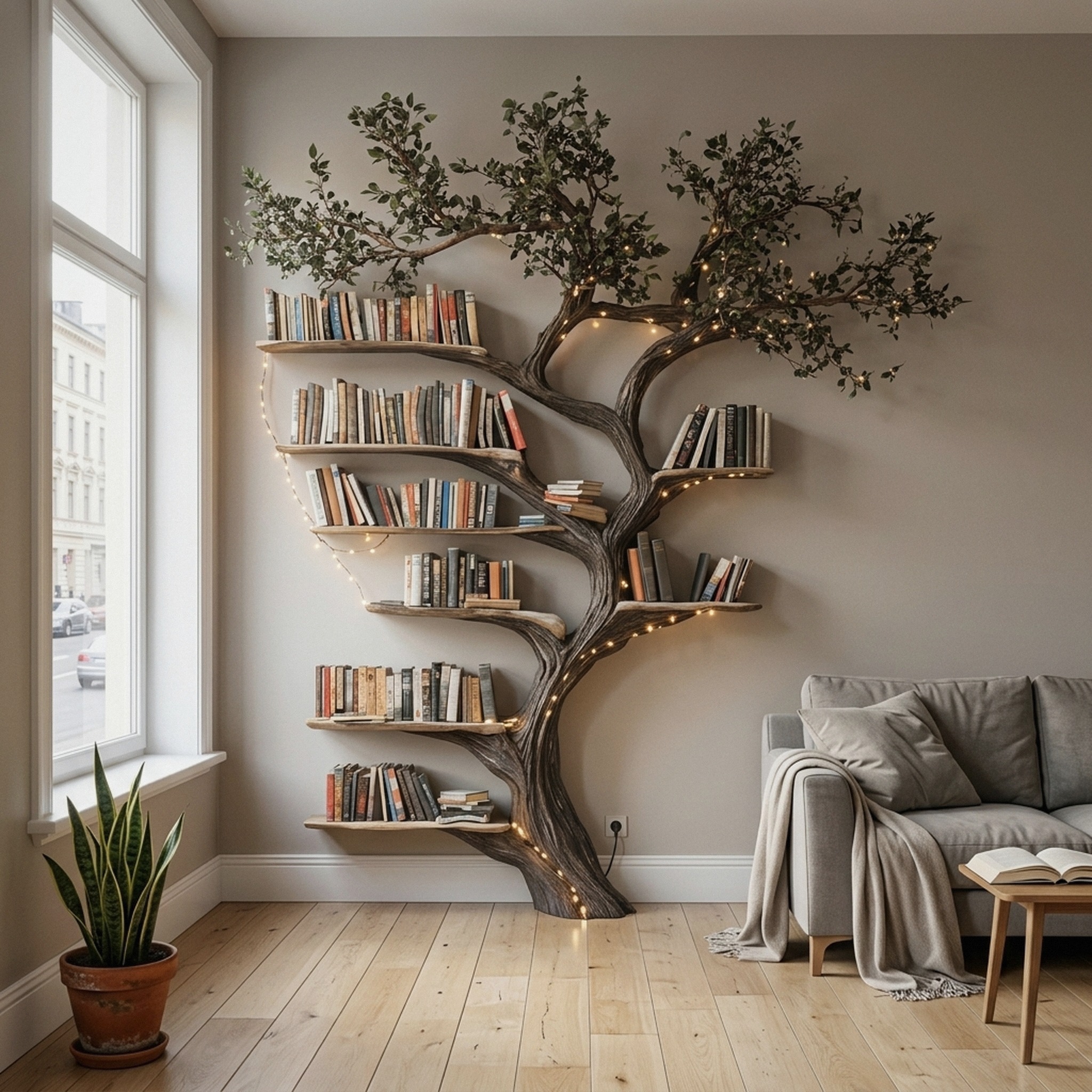 Black Tree Branch Bookshelf Wall Mount Mid Century