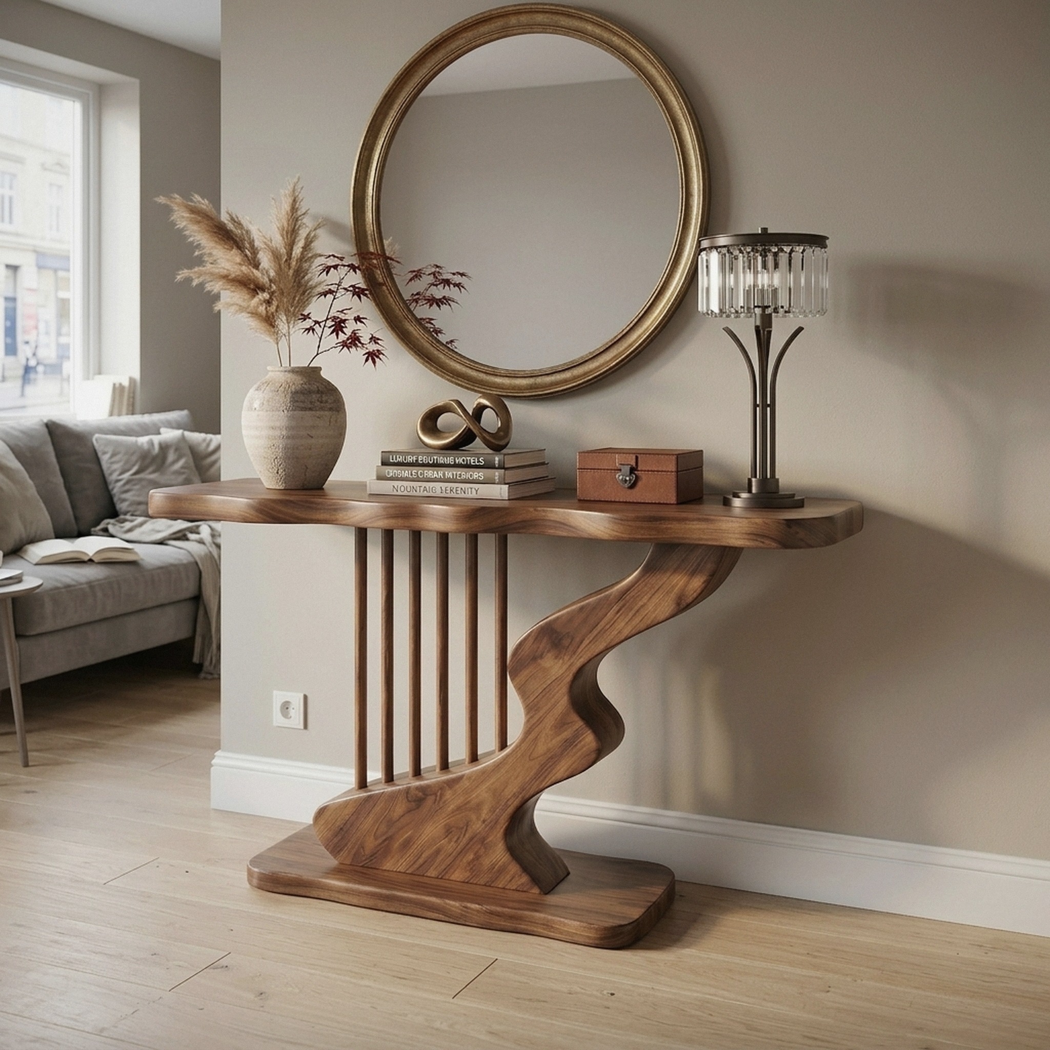 Bohemian Curved Base Console Table Cozy Entryway