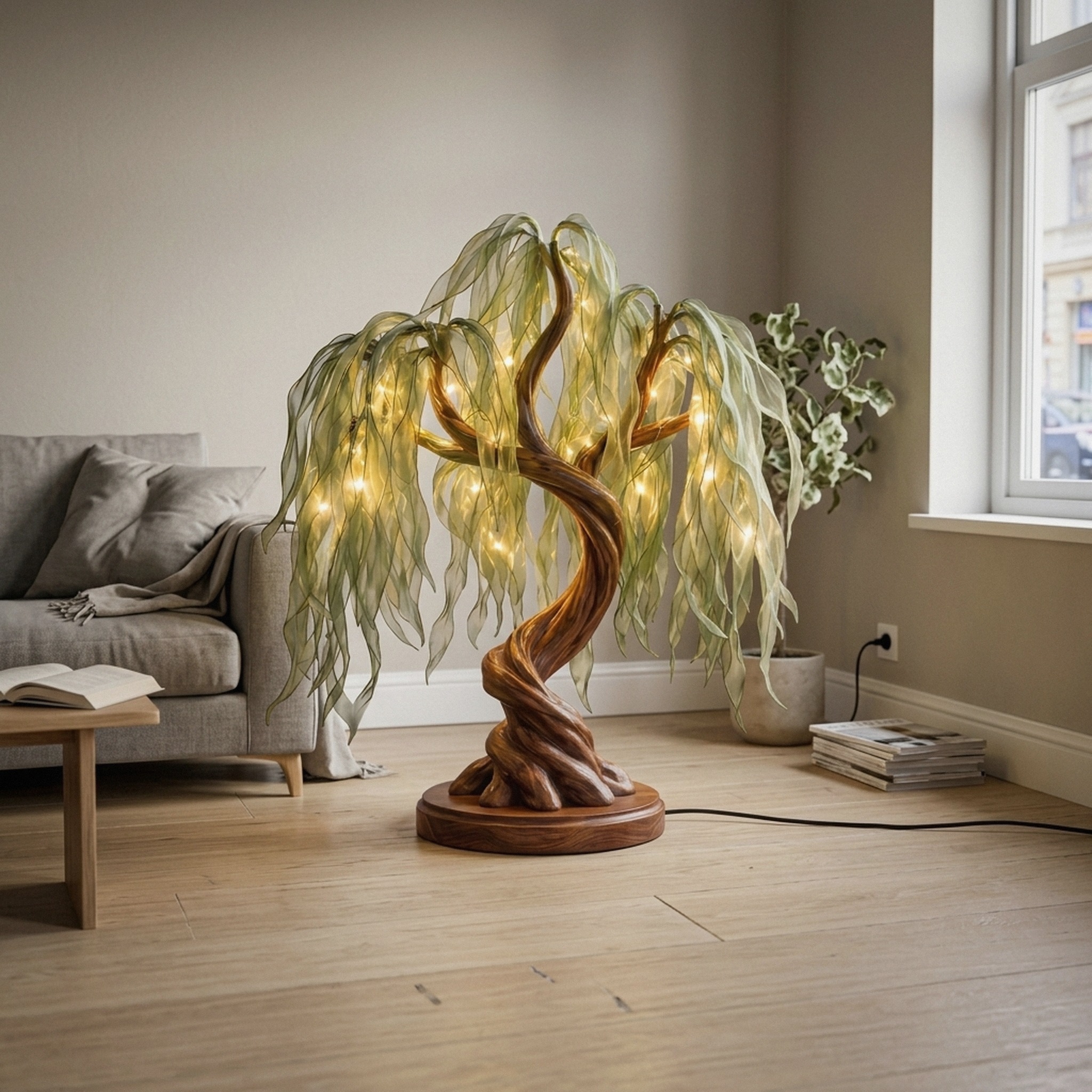 Boho Fairy Light Tree Lamp for Bedroom Decor