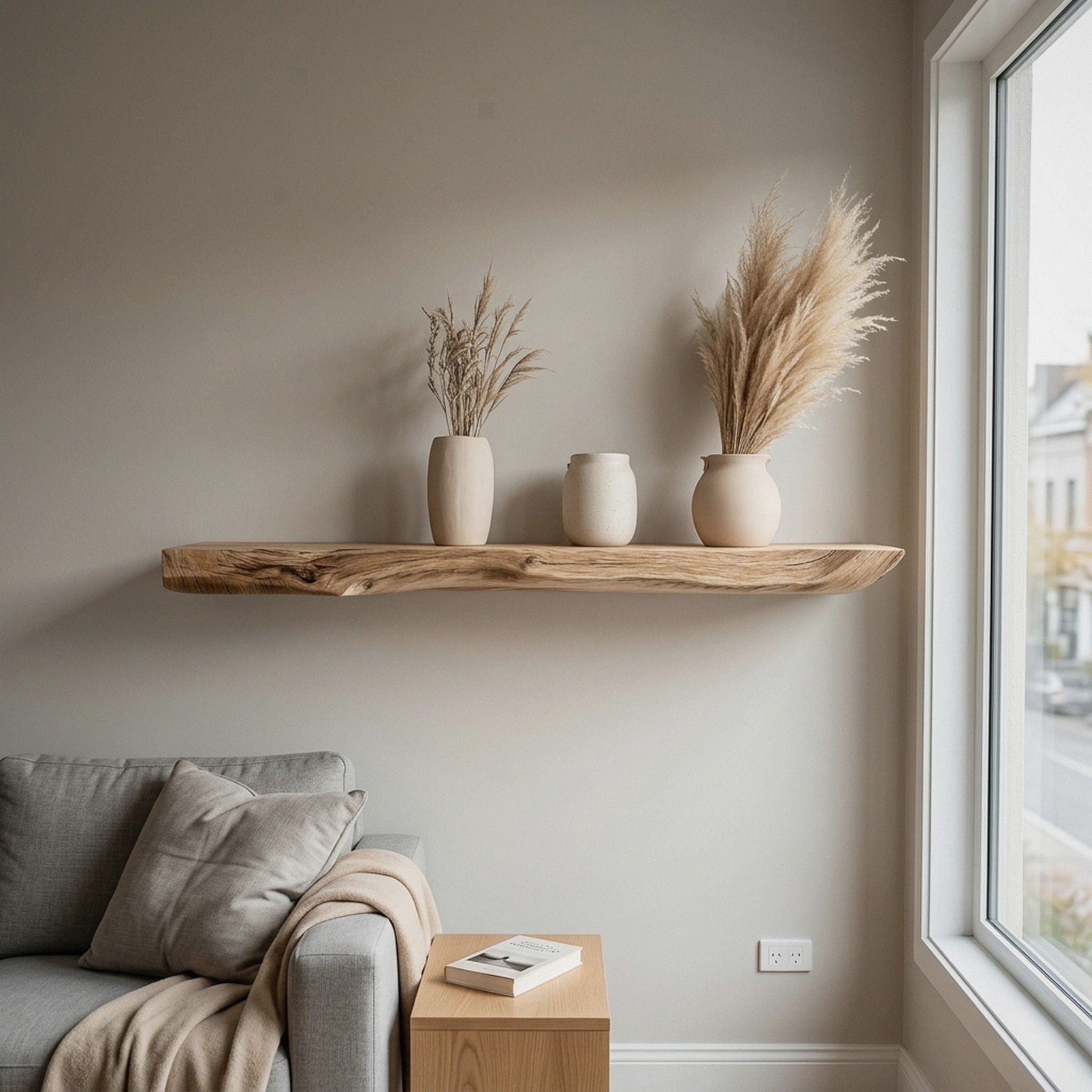 Boho Kitchen Floating Shelf Natural Edge Wooden Shelf for Wall Storage