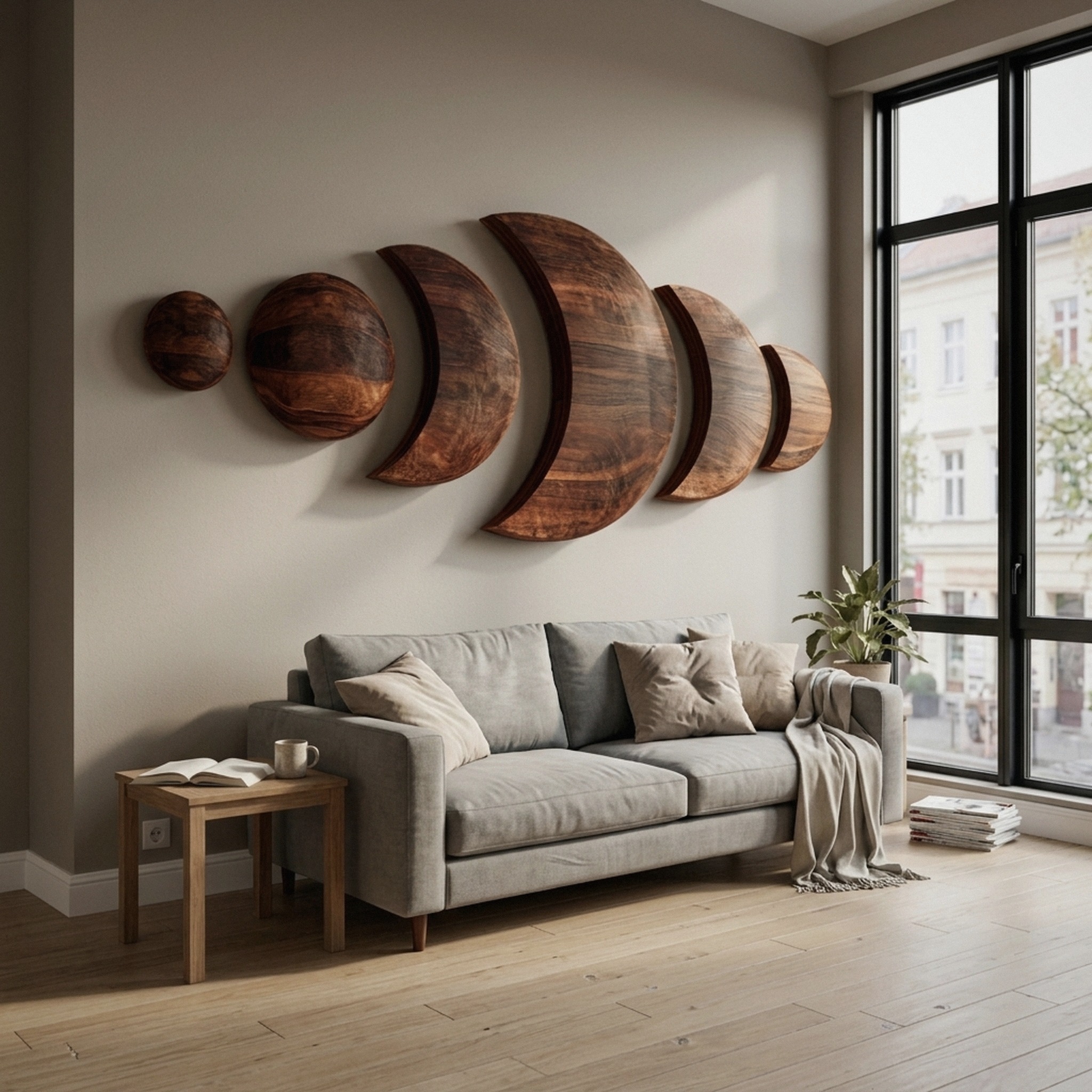 Boho Moon Phase Wood Wall Decor for Living Room