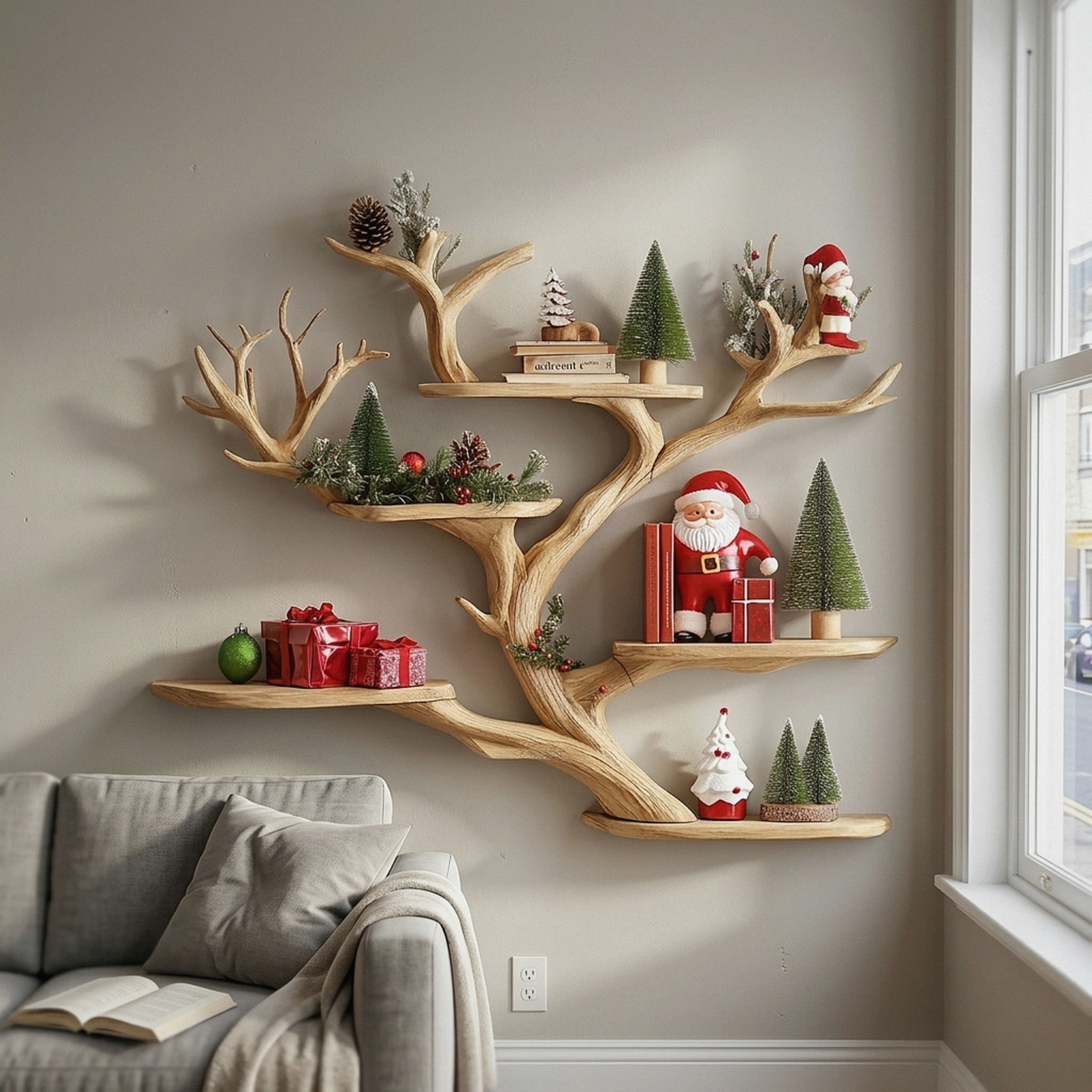 Branch Tree Shelf Floating Corner Shelf Mid Century