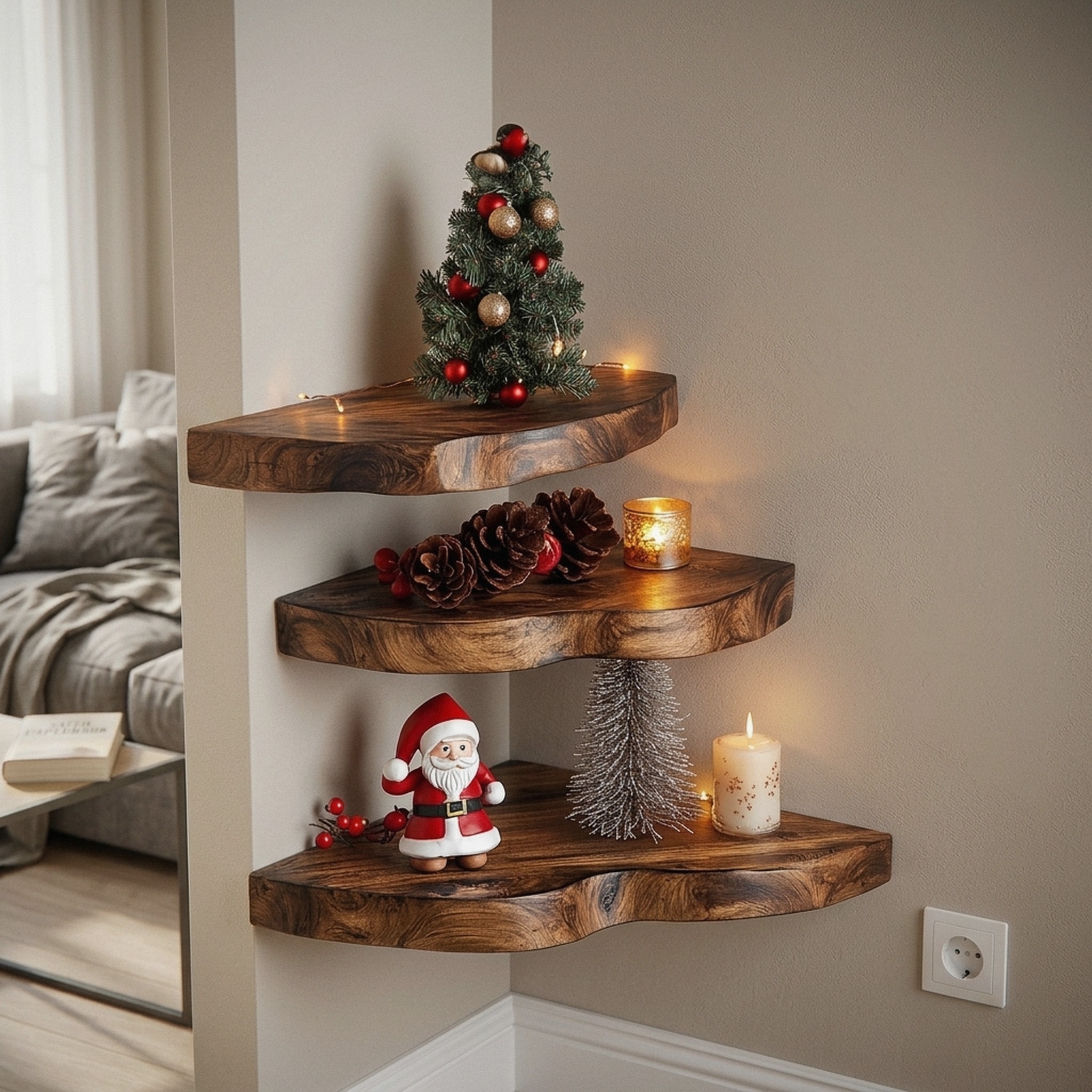 Christmas Corner Shelf Floating Shelf Live Edge Christmas Decor