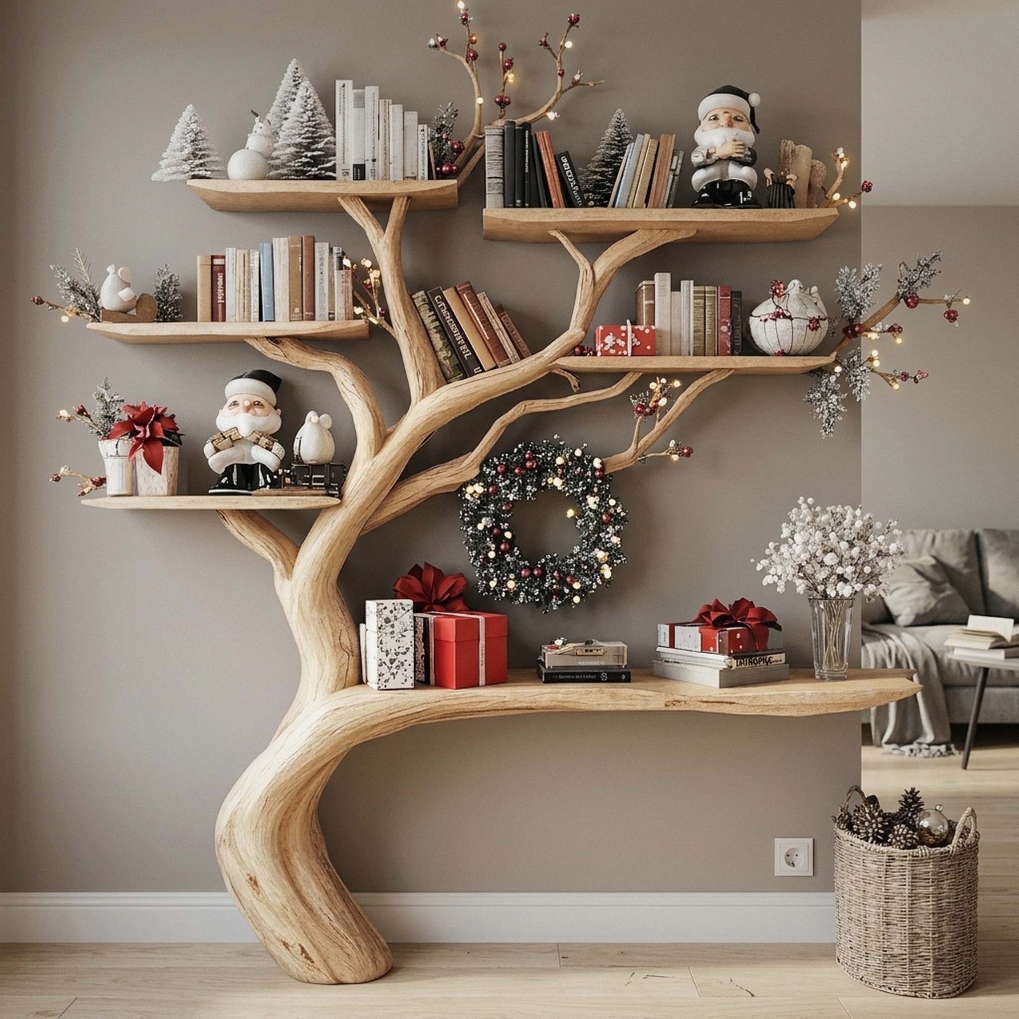 Christmas Tree Branch Shelf Xmas Floating Bookshelf Christmas Gift