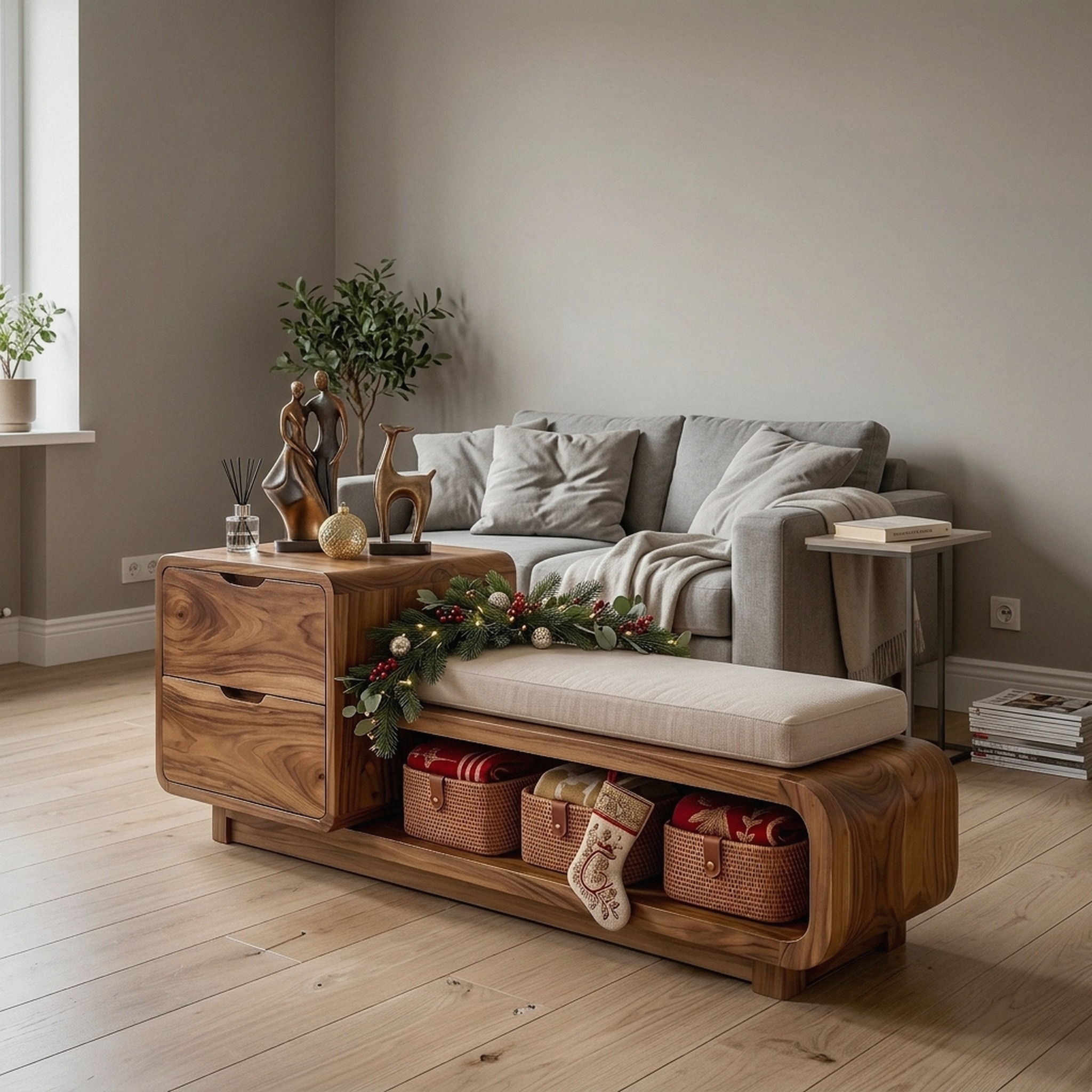 Christmas Wooden Storage Bench Cushion for Cozy Bedroom Decor