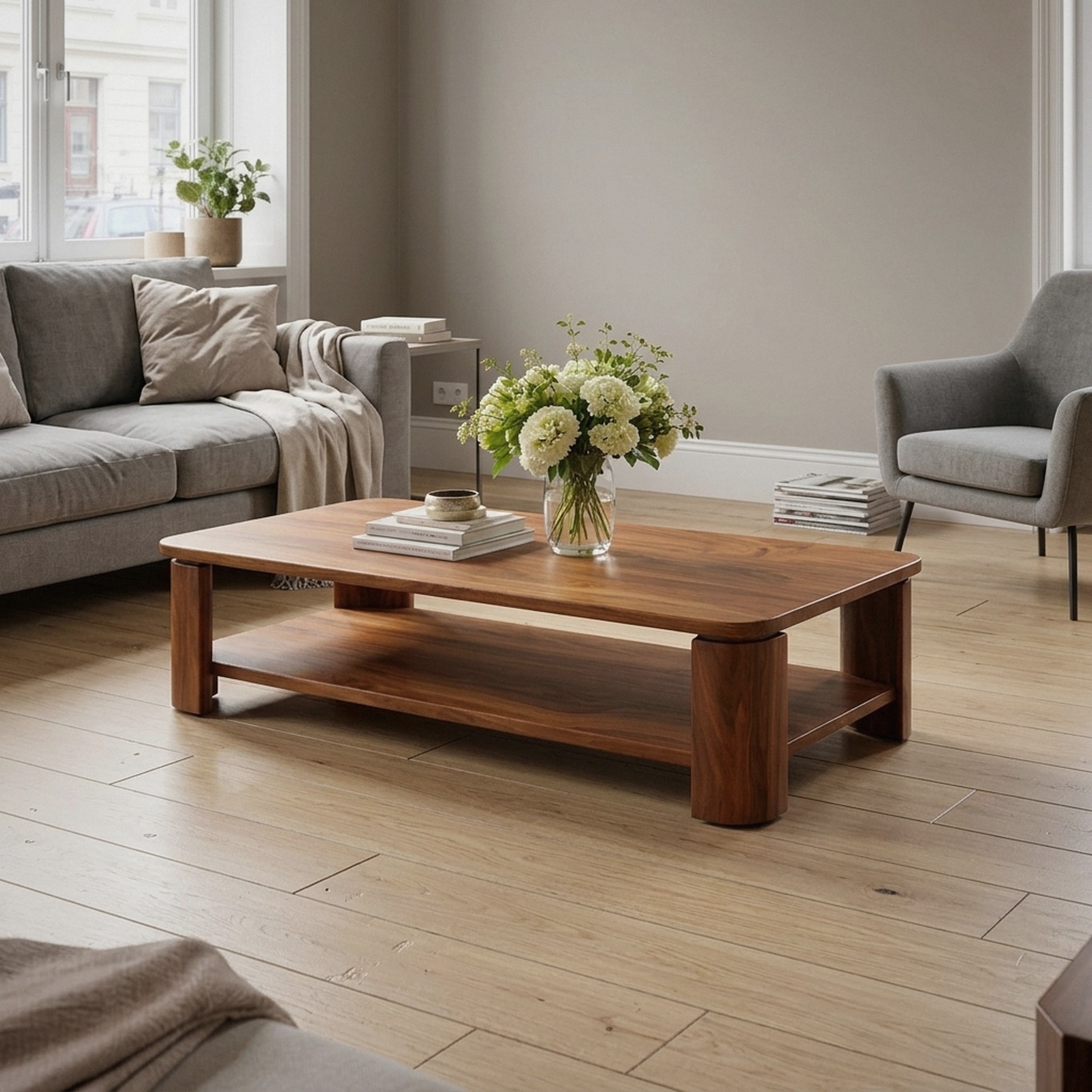 Classic Contemporary Solid Wood Coffee Table Timeless Living Room Interior