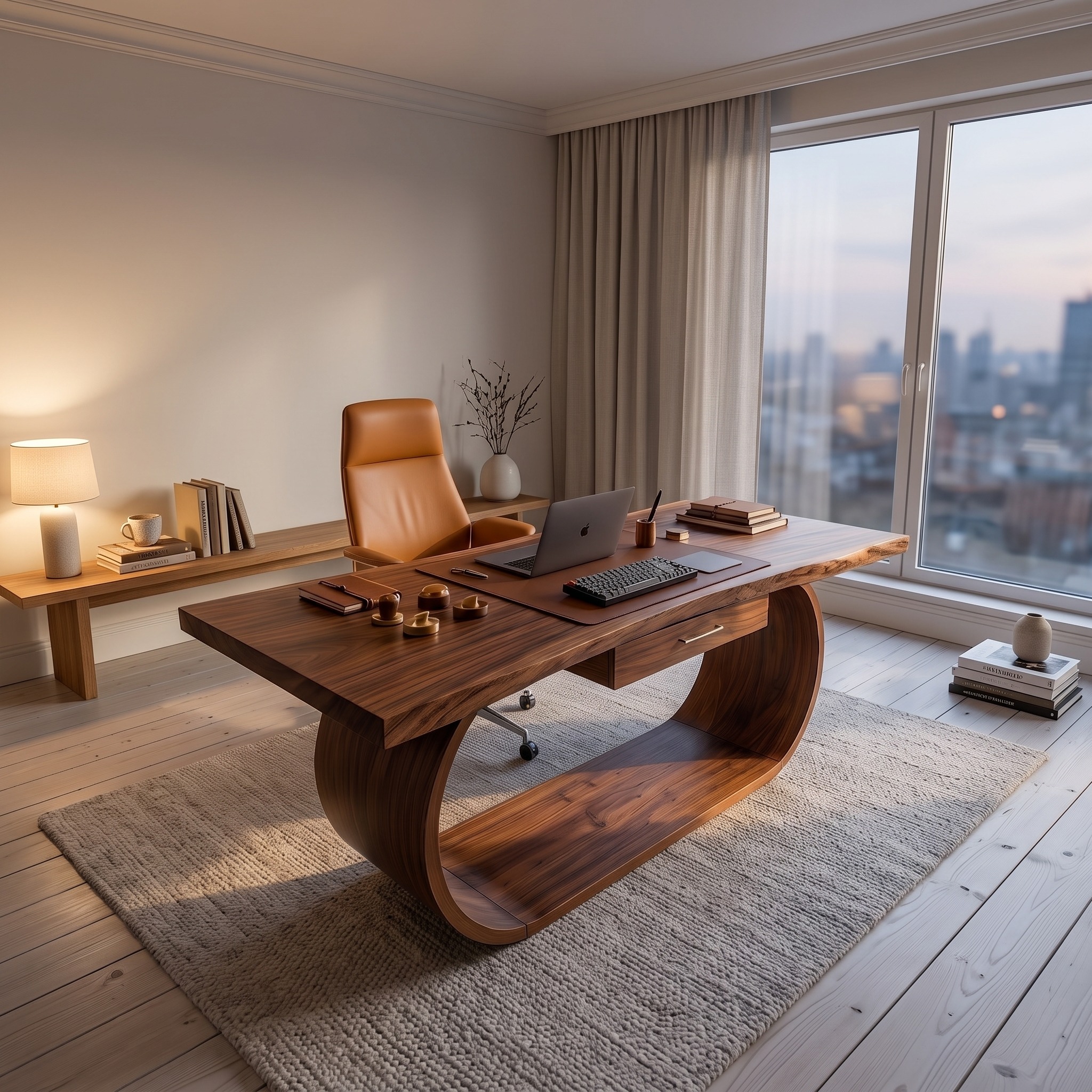 Classic Wood Study Desk, Computer Writing Table with Side Drawers for Home Bedroom Office