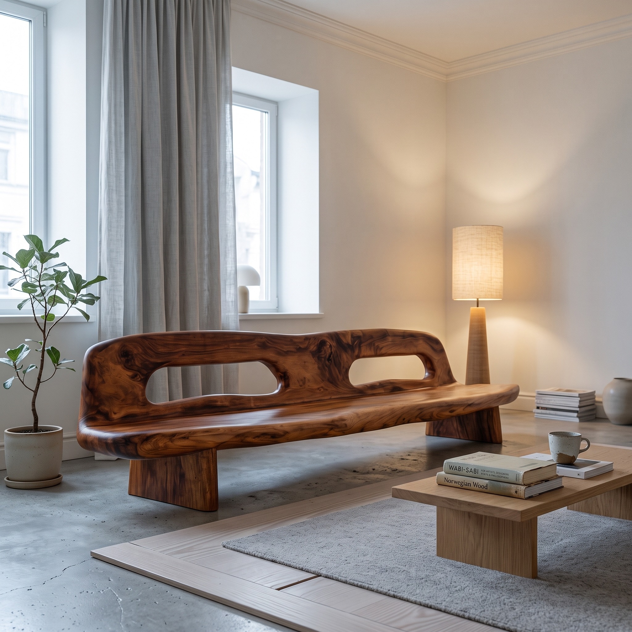 Coastal Organic Sofa Frame, Sculptural Solid Wood Couch & Daybed Frame for Beach Living Room