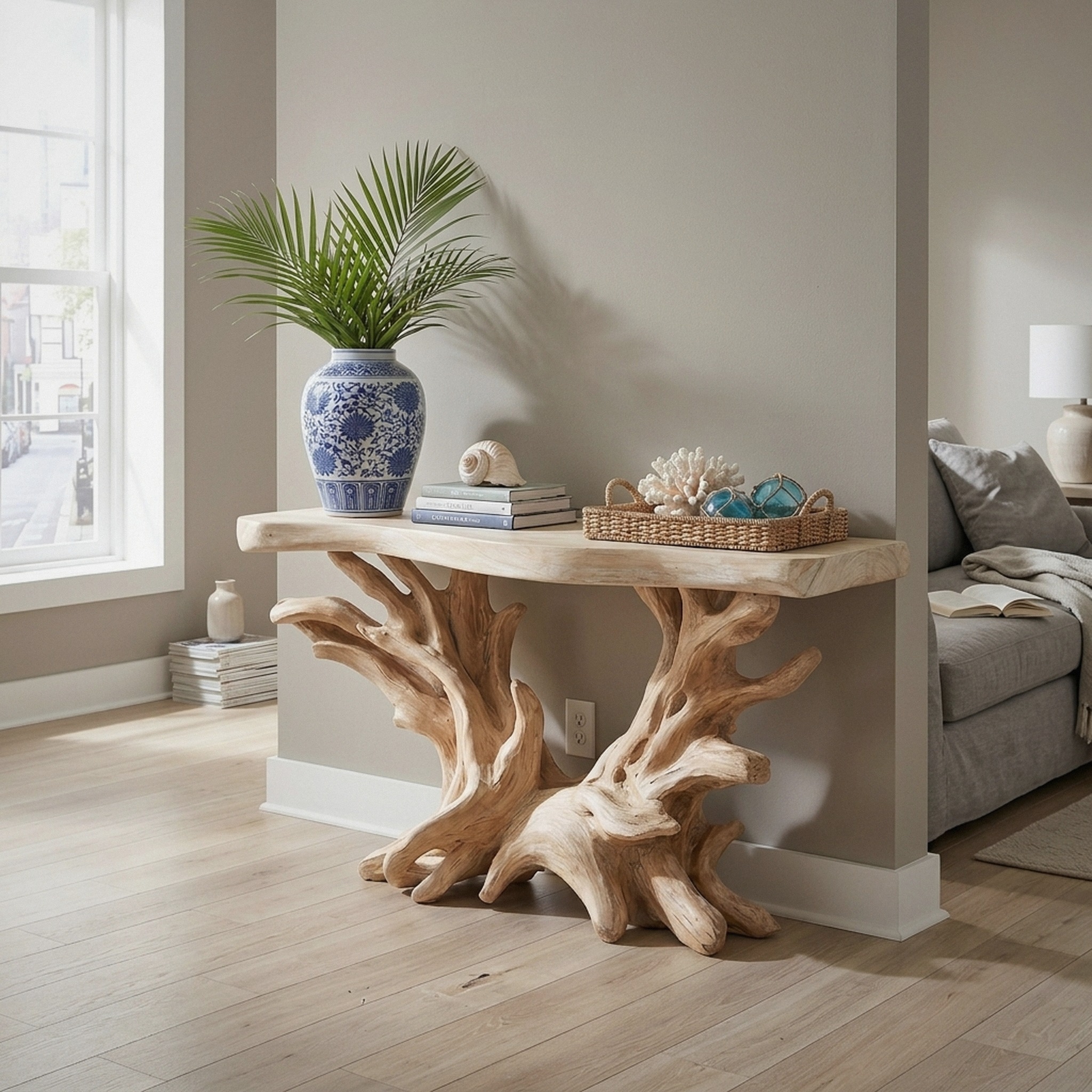 Coastal Rustic Organic Console Table Living Room and Bedroom