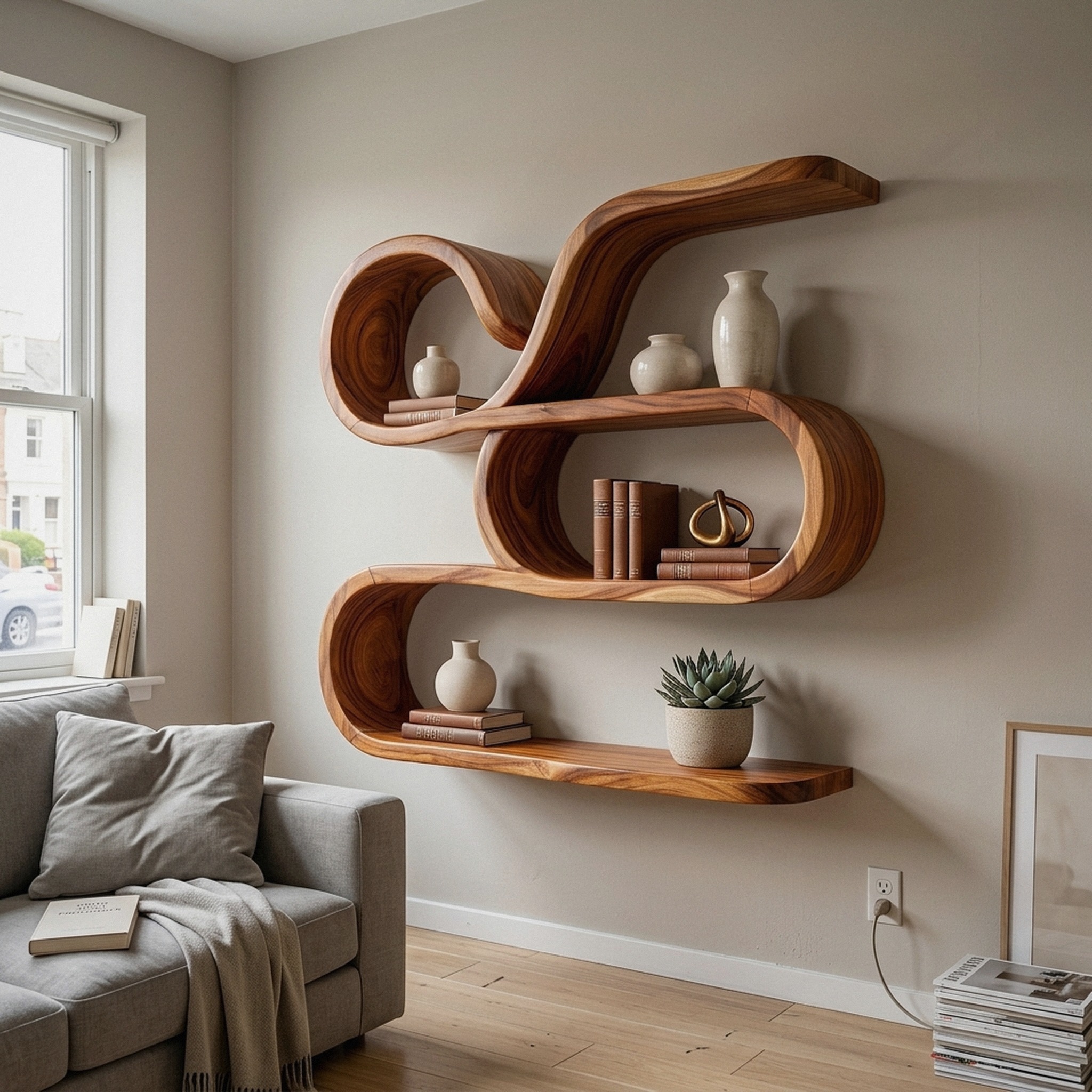 Coastal Wooden Floating Storage Shelves for Bathroom