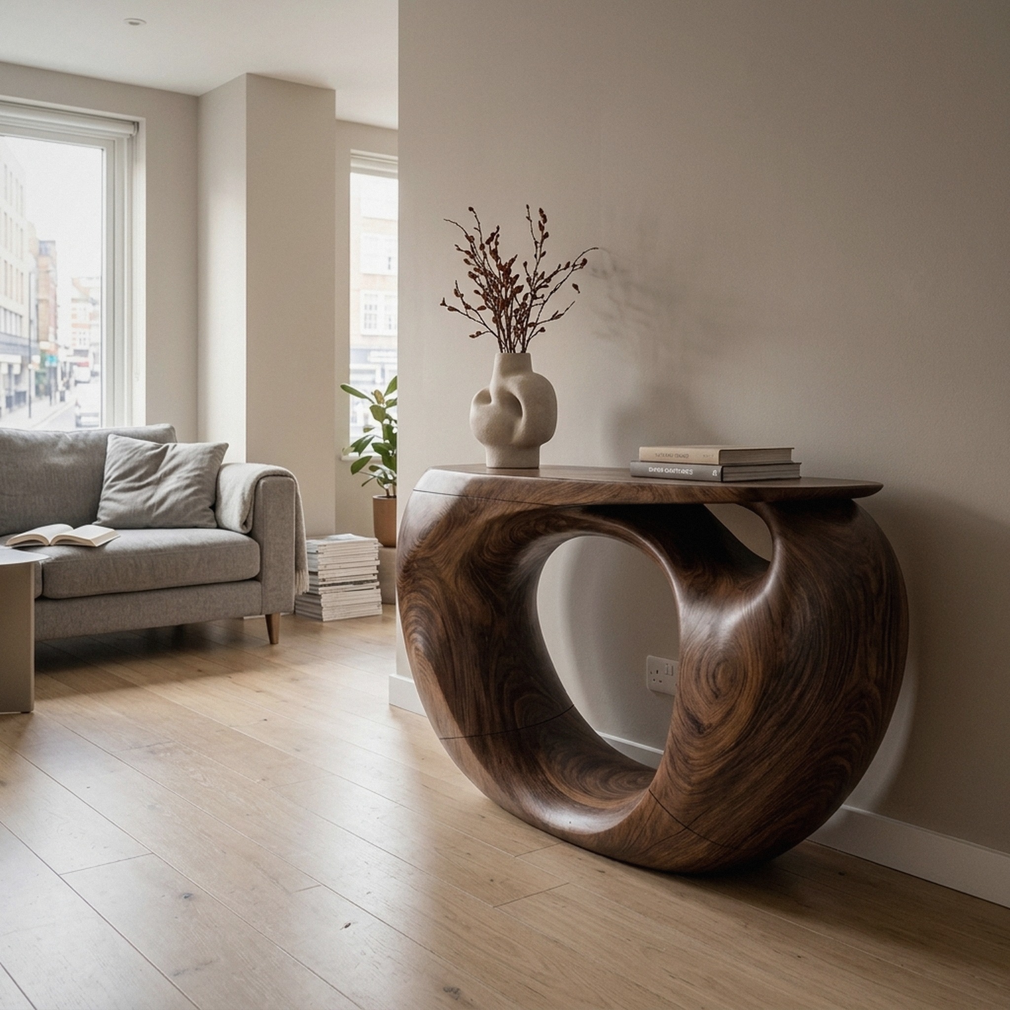 Console Table Organic Hollow Base Design for Entryway