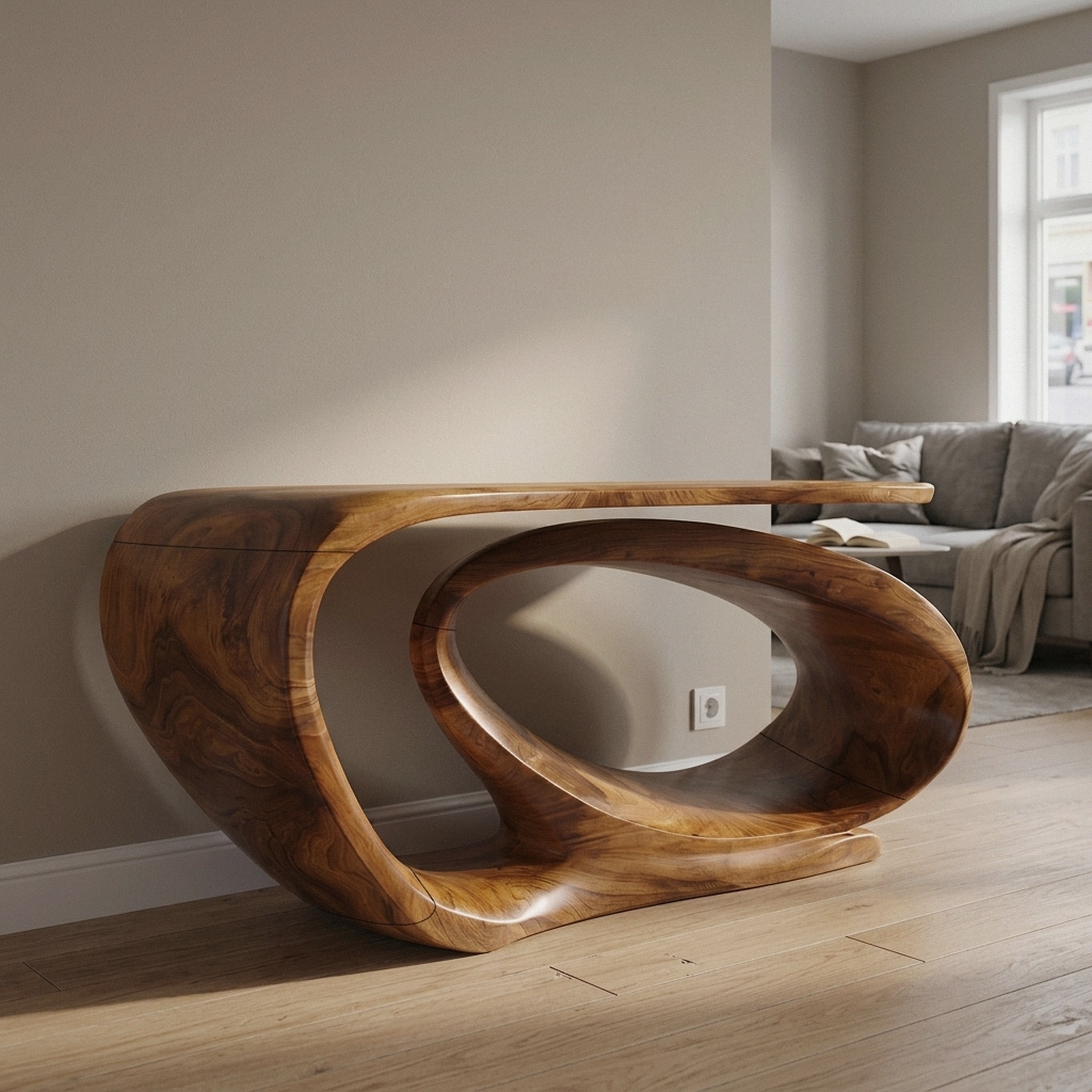 Console Table Sculptural Open Loop Base for Entryway Foyer Hallway