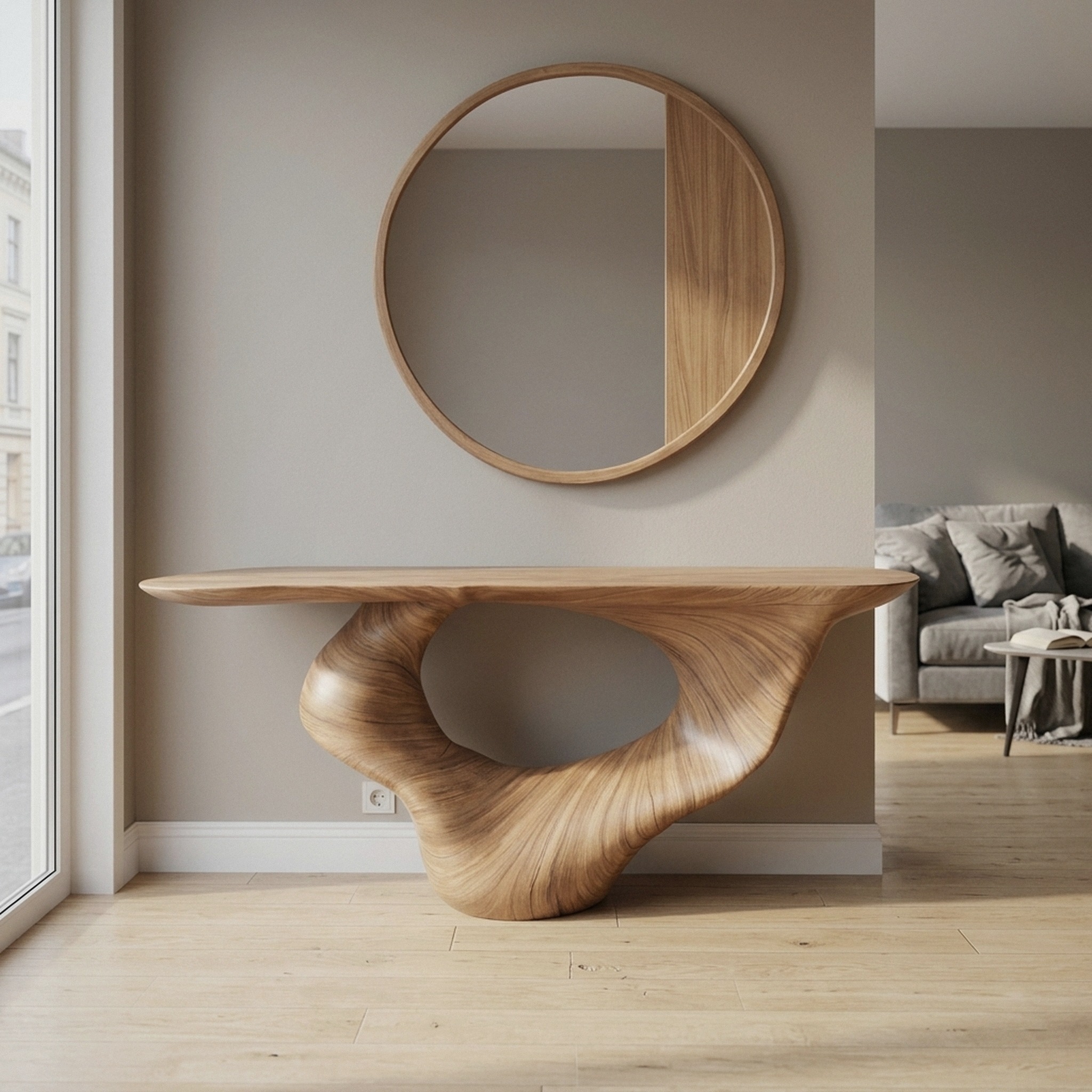 Console Table Unique Art Solid Wood Handmade Narrow Wood