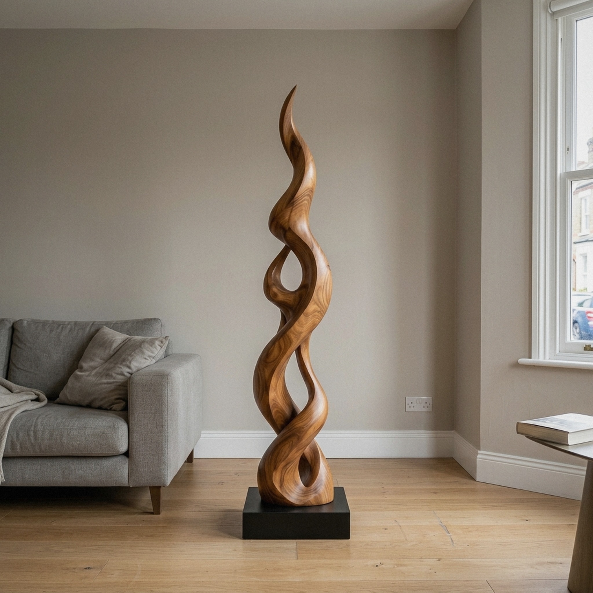 Contemporary Abstract Wood Sculpture for Modern Entryway Home Decor