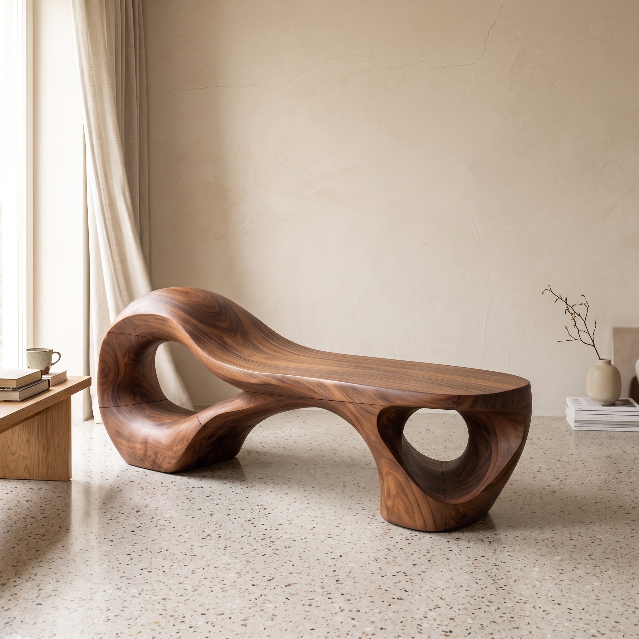Contemporary Arched Cutout Bench, Modern Solid Wood Entryway Foyer Bench & Mudroom Accent Seating, Natural Finish