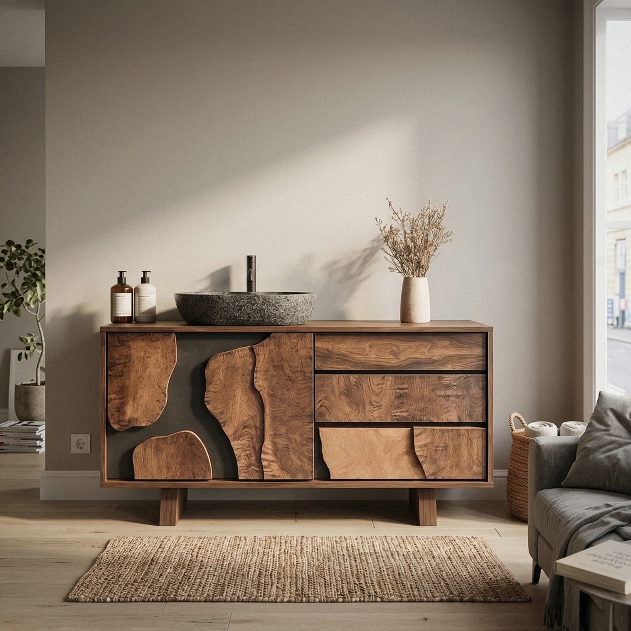 Contemporary Bathroom Cabinet Solid Wood Simple Clean Line Design Bathroom and Vanity Area