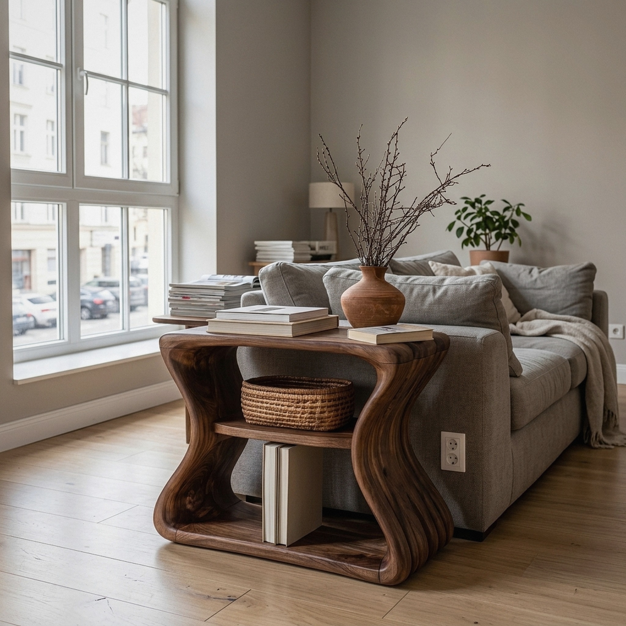 Contemporary Beside Table with Flowing Curved Frame for Living Room