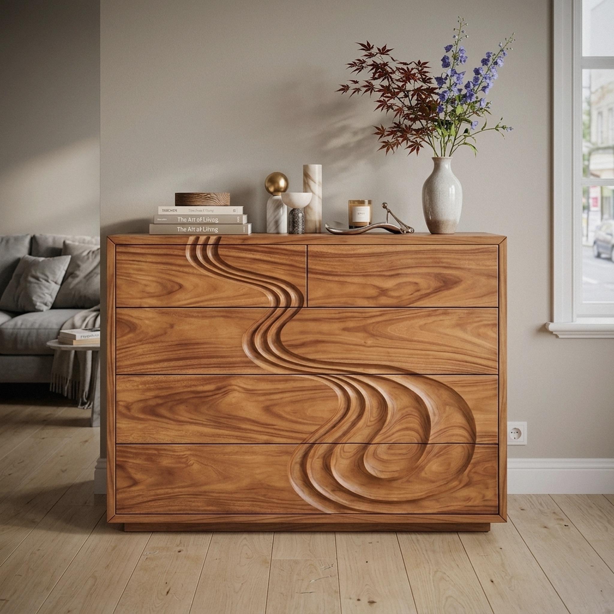 Contemporary Carved Bedroom Dresser for Master Suite